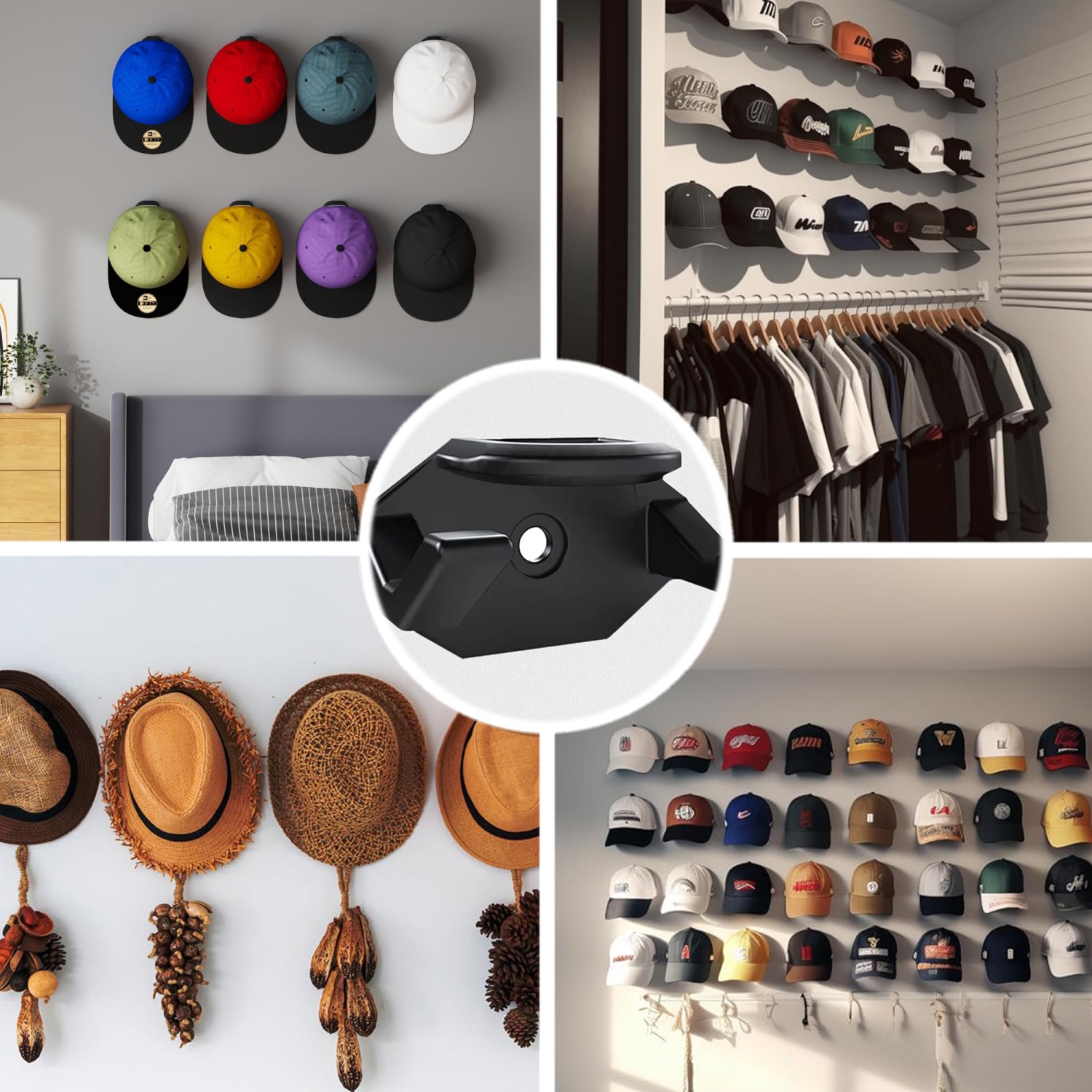 8PCS Crochets pour chapeaux muraux, supports robustes et minimalistes pour casquettes de baseball, présentoir flottant pour porte-chapeau pour mur,