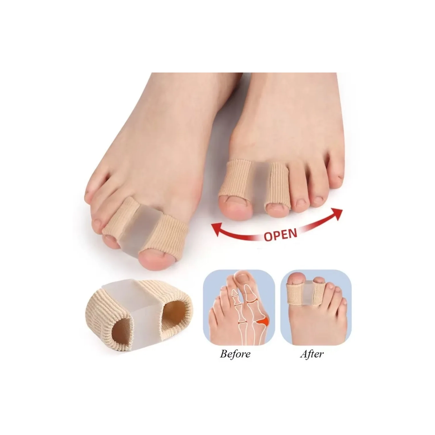 4 pièces de réglage de séparation à deux embouts en silicone Outil de correction efficace de raccord Hallux Valgus correcteur de raidisseur de