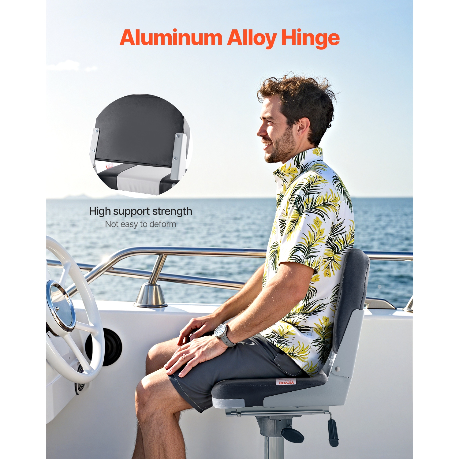 VEVOR Boat Seat, Low Backrest, Folding Fishing Boat Seat with Thickened Sponge Cushion & Waterproof PVC Leather, Aluminum Alloy Hinges, Flip Up Boat