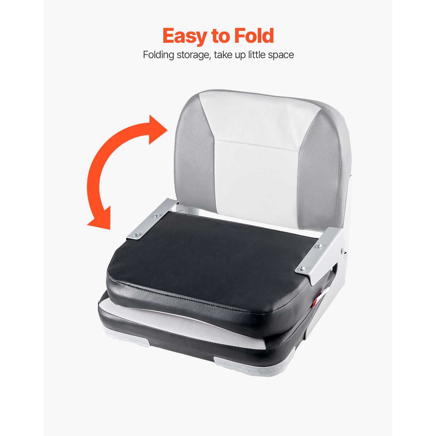 VEVOR Boat Seat, Low Backrest, Folding Fishing Boat Seat with Thickened Sponge Cushion & Waterproof PVC Leather, Aluminum Alloy Hinges, Flip Up Boat