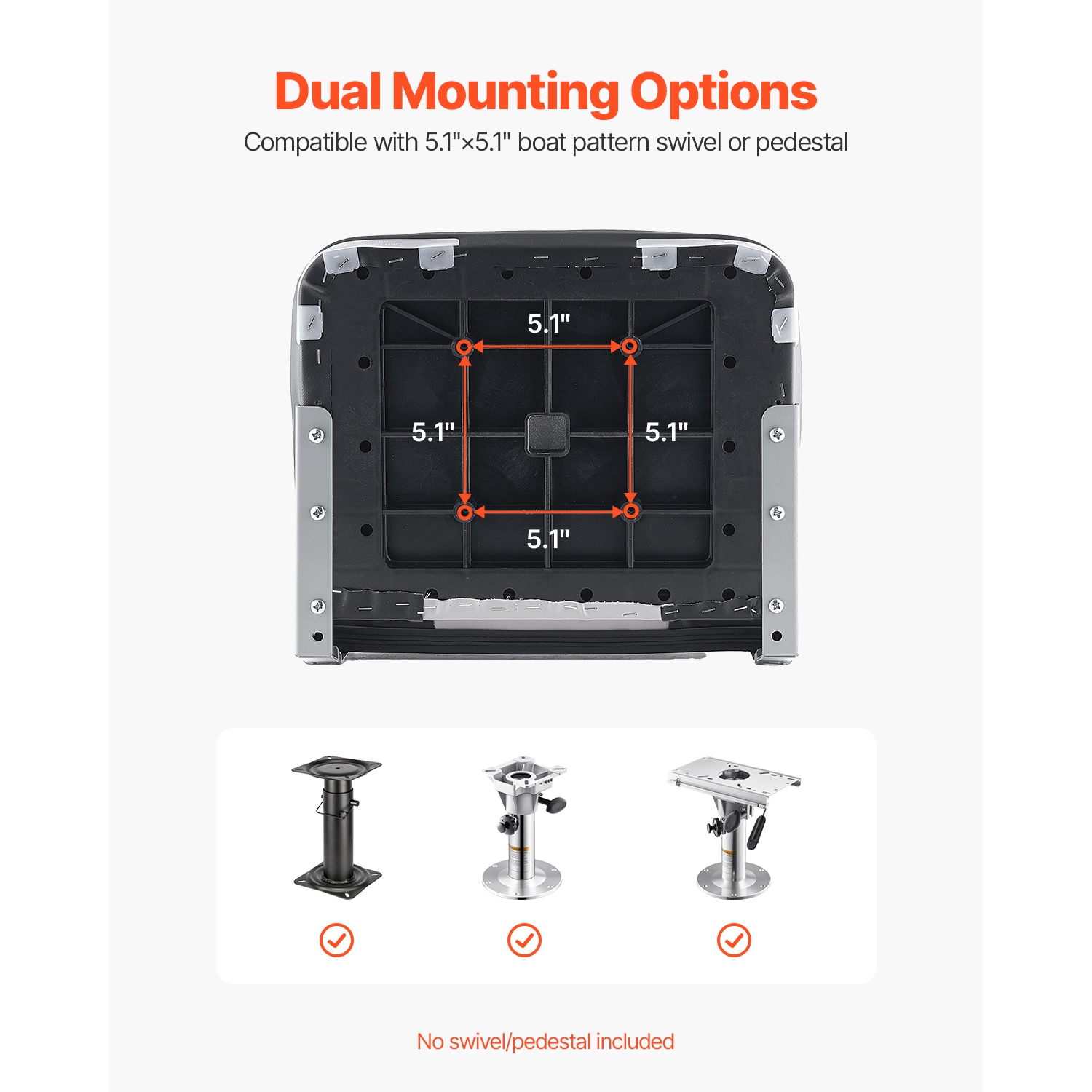VEVOR Boat Seat, Low Backrest, Folding Fishing Boat Seat with Thickened Sponge Cushion & Waterproof PVC Leather, Aluminum Alloy Hinges, Flip Up Boat