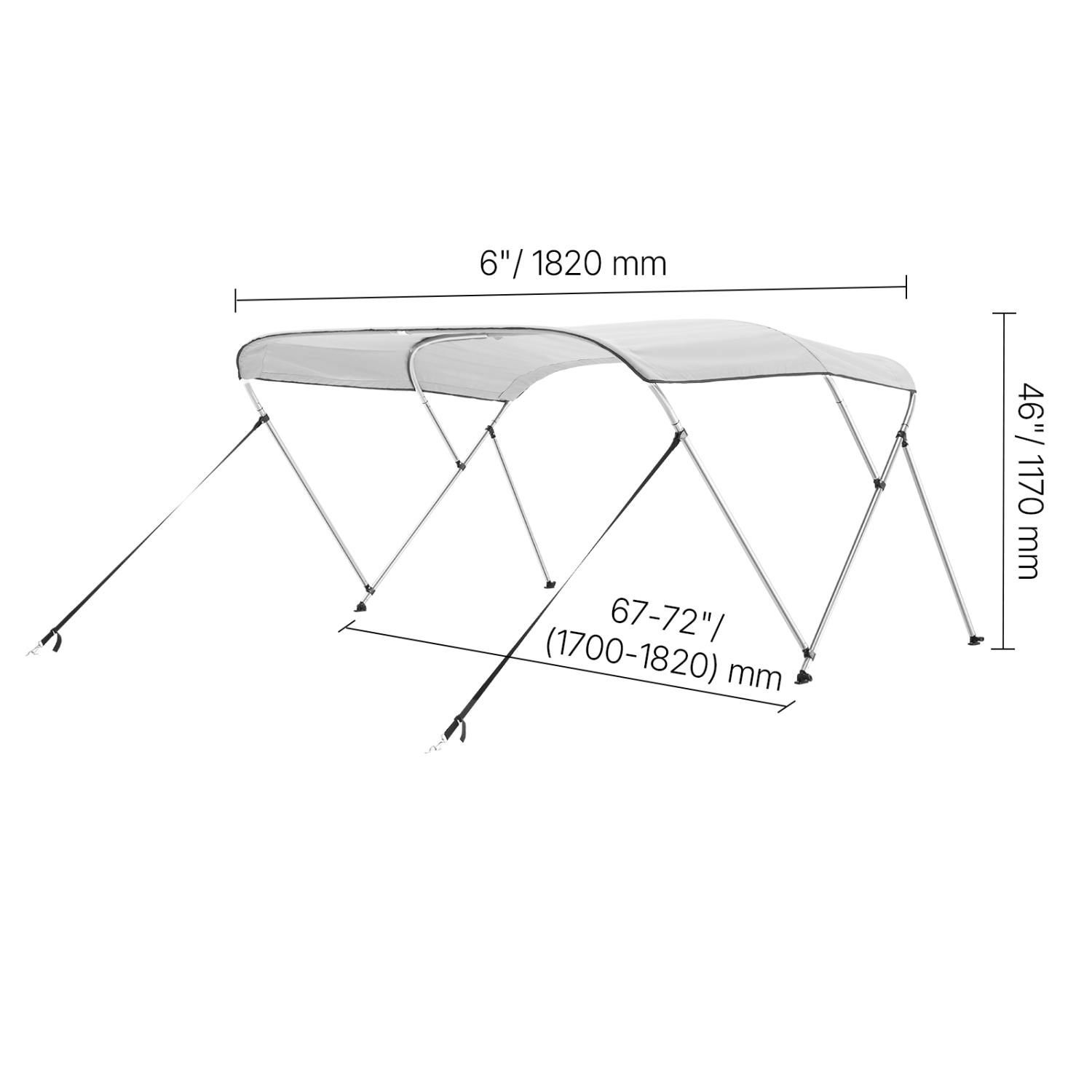 VEVOR 3 Bow Boat Bimini Tops, 600D Polyester Canopy with Aluminum Alloy Frame, Waterproof & Sun Shade Boat Awning Canopy, 2 Support Poles, 4 Straps,