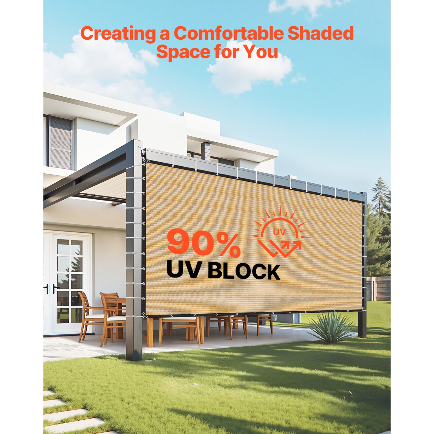 VEVOR 90% Sun Shade Cloth, 12 x 20 ft Pergola Shade Cover with Stainless Steel Grommets, Sun Shades Canopy Privacy Screen with 160 GSM HDPE Material,