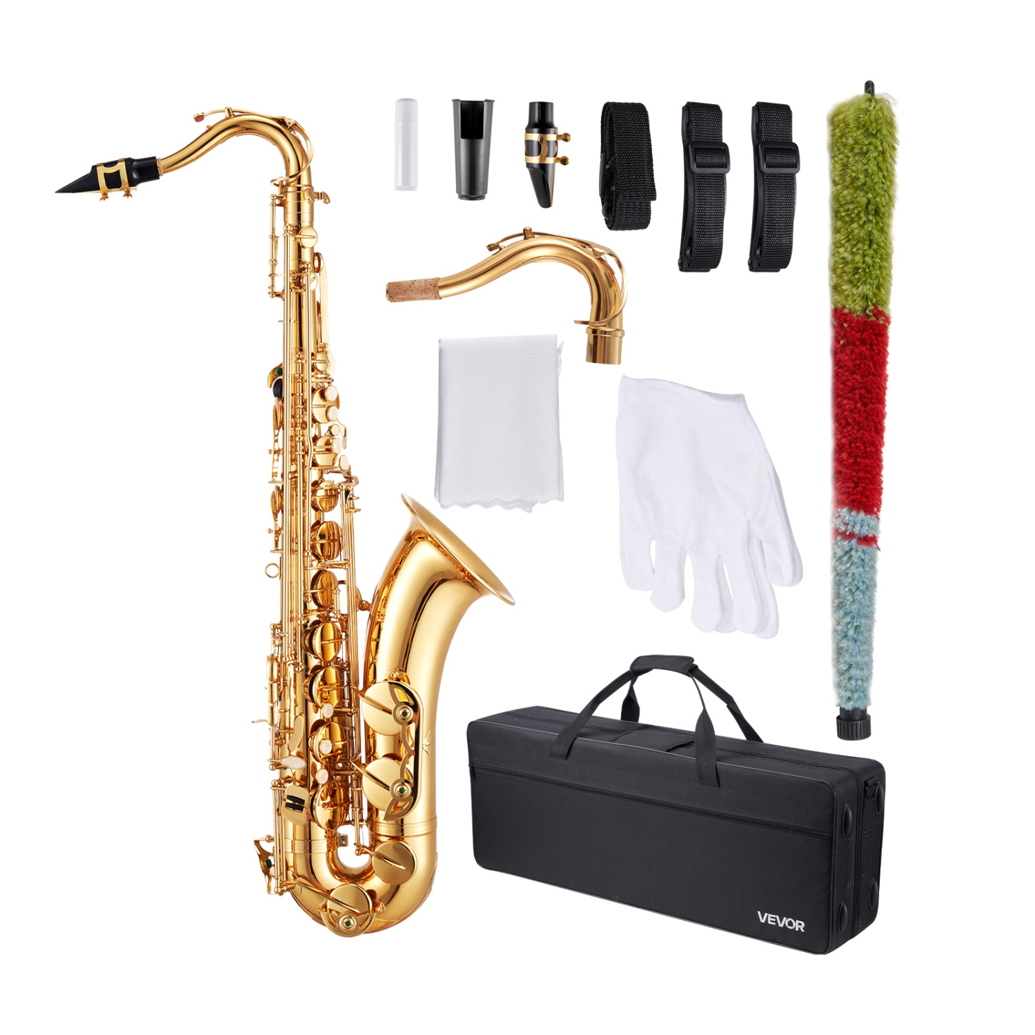 VEVOR 23 Keys Tenor Saxophone, B Flat, Professional Brass Saxophone Beginner Kit with Carrying Case, Mouthpiece, Straps, Cleaning Cloth, Gloves, Neck