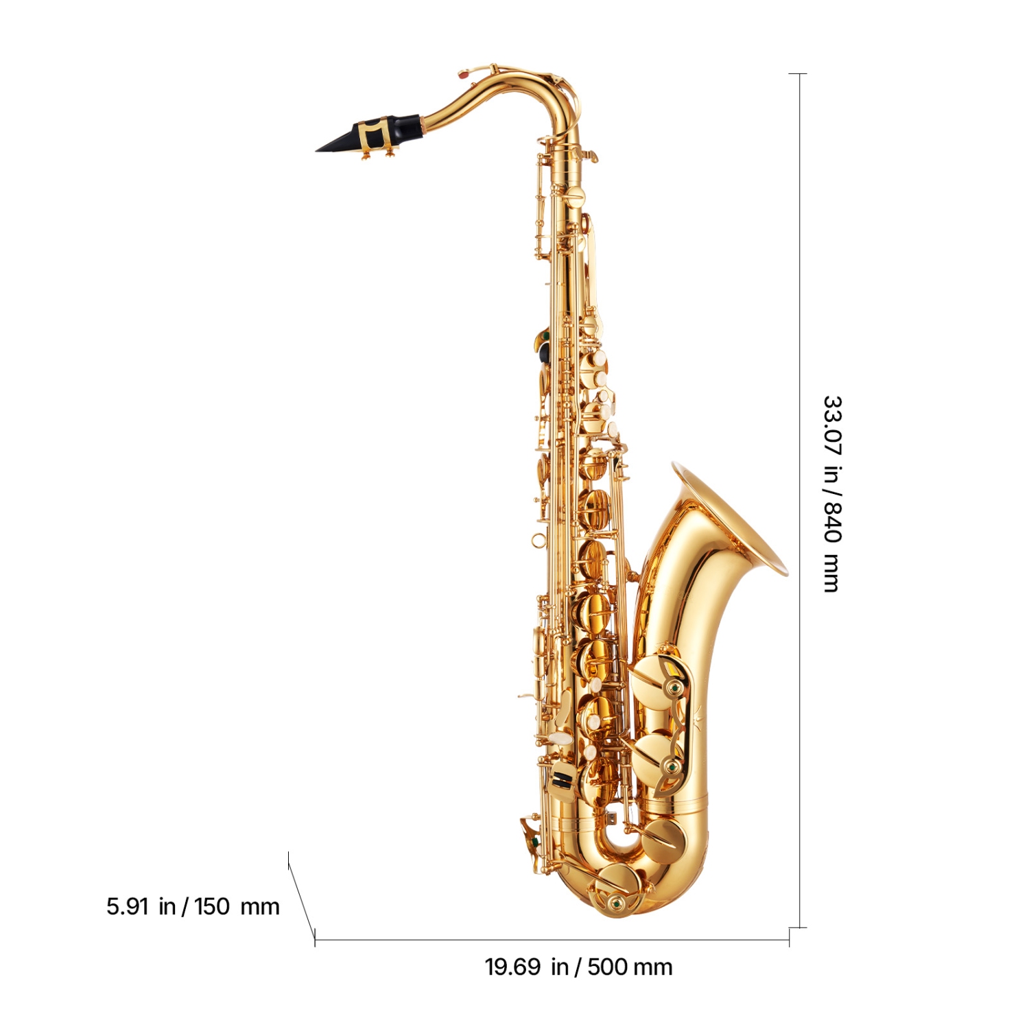 VEVOR 23 Keys Tenor Saxophone, B Flat, Professional Brass Saxophone Beginner Kit with Carrying Case, Mouthpiece, Straps, Cleaning Cloth, Gloves, Neck