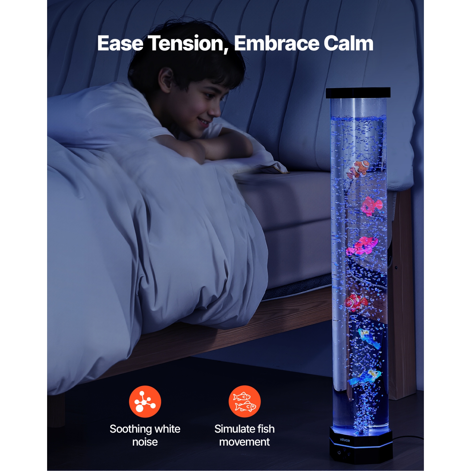 VEVOR Sensory Bubble Tube Lamp, 2.67 ft Bubble Fish Tube, Sensory Aquarium Lamp with 6 Floating Fish & 16 Color Effects, Remote Control, Stress