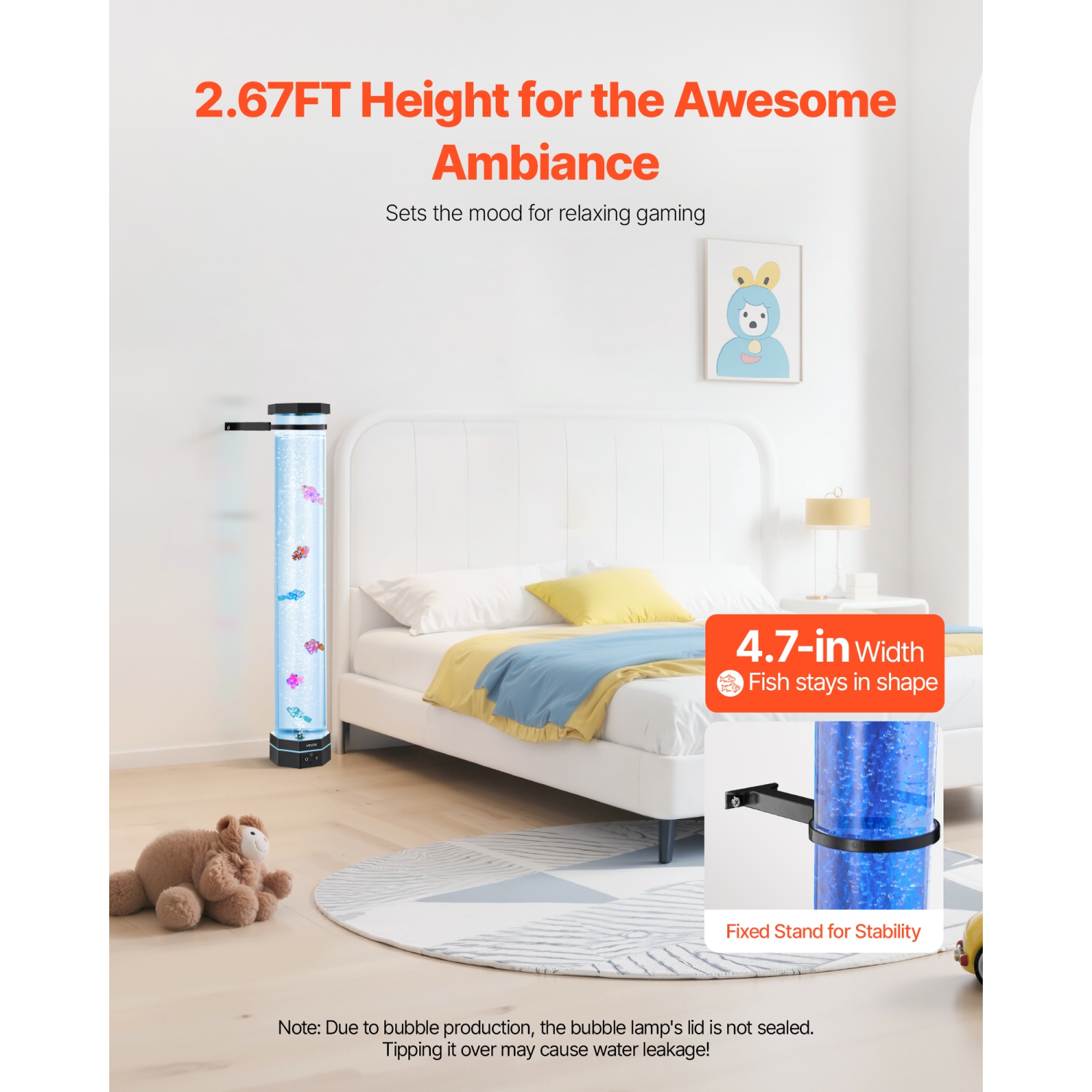 VEVOR Sensory Bubble Tube Lamp, 2.67 ft Bubble Fish Tube, Sensory Aquarium Lamp with 6 Floating Fish & 16 Color Effects, Remote Control, Stress