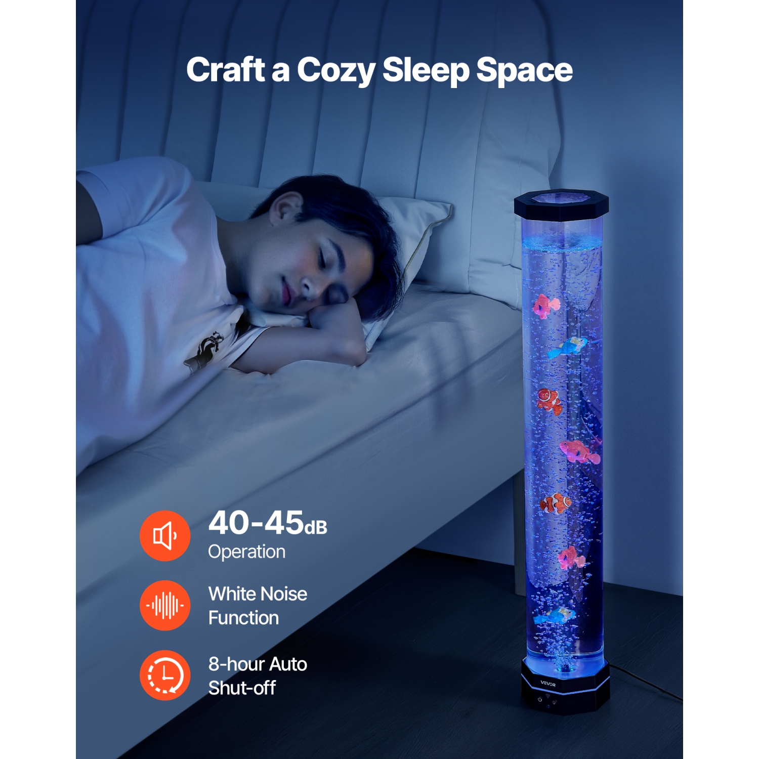 VEVOR Sensory Bubble Tube Lamp, 2.67 ft Bubble Fish Tube, Sensory Aquarium Lamp with 6 Floating Fish & 16 Color Effects, Remote Control, Stress