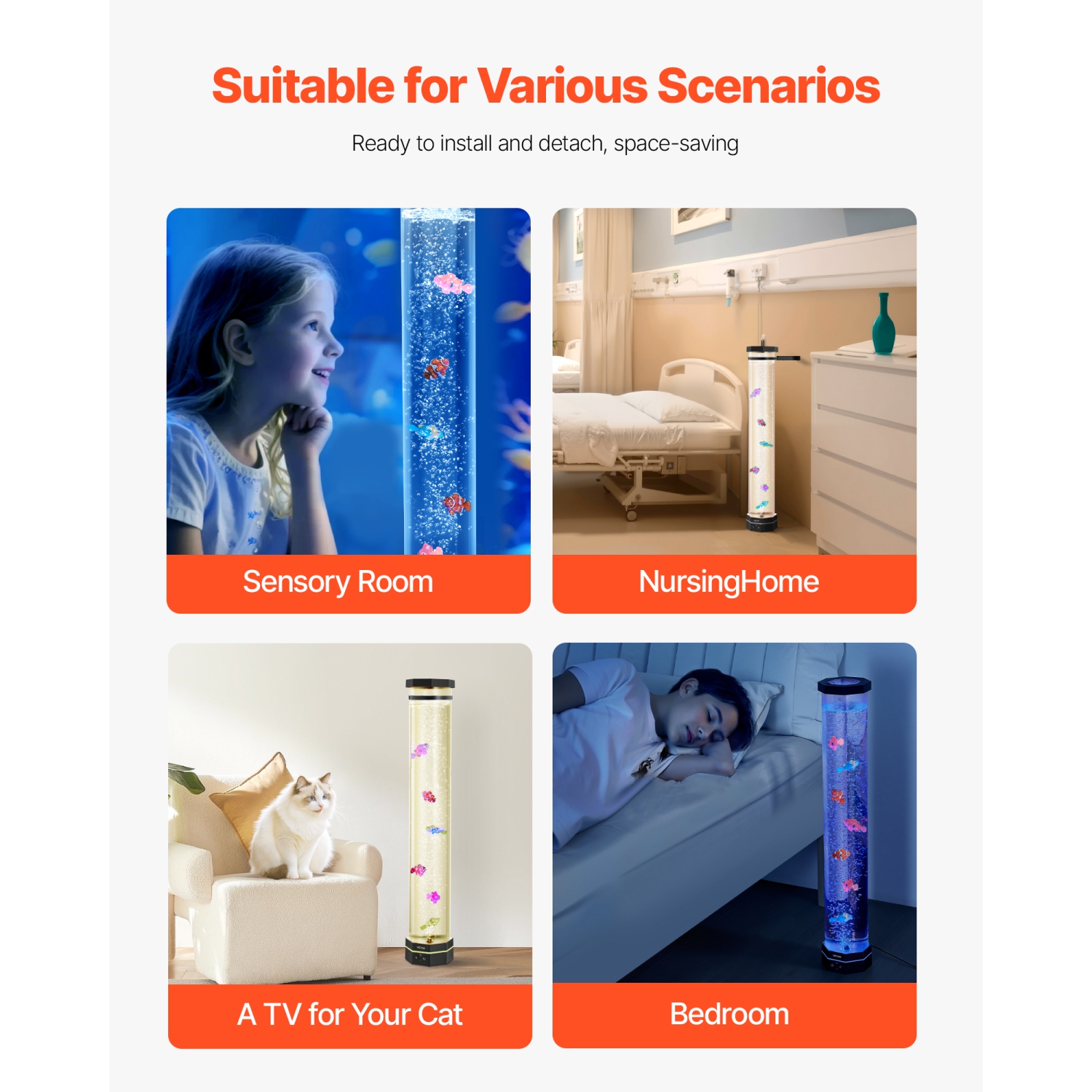 VEVOR Sensory Bubble Tube Lamp, 2.67 ft Bubble Fish Tube, Sensory Aquarium Lamp with 6 Floating Fish & 16 Color Effects, Remote Control, Stress