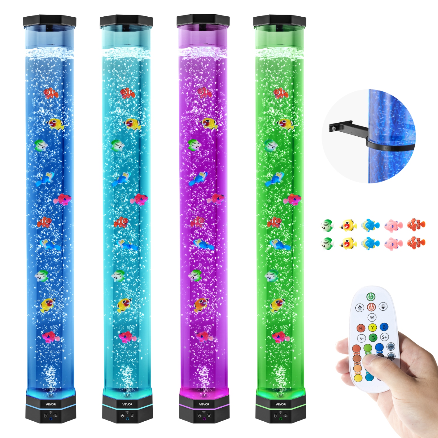 VEVOR Sensory Bubble Tube Lamp, 3.3 ft Bubble Fish Tube, Sensory Aquarium Lamp with 10 Floating Fish & 16 Color Effects, Remote Control, Stress