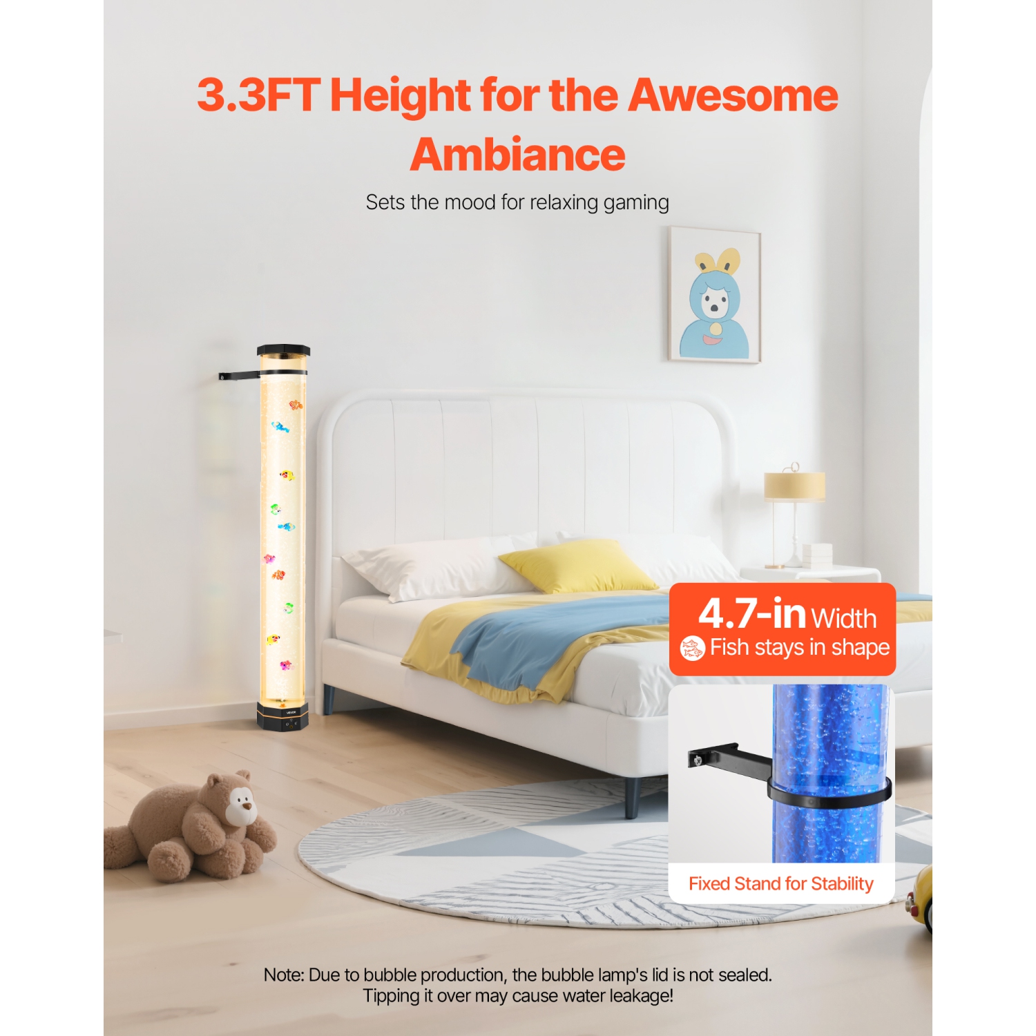 VEVOR Sensory Bubble Tube Lamp, 3.3 ft Bubble Fish Tube, Sensory Aquarium Lamp with 10 Floating Fish & 16 Color Effects, Remote Control, Stress