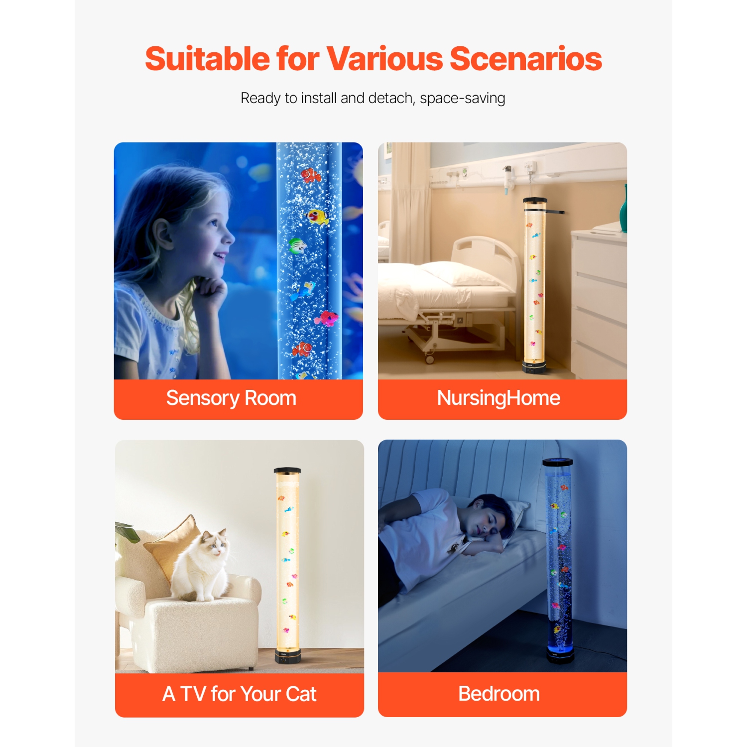 VEVOR Sensory Bubble Tube Lamp, 3.3 ft Bubble Fish Tube, Sensory Aquarium Lamp with 10 Floating Fish & 16 Color Effects, Remote Control, Stress