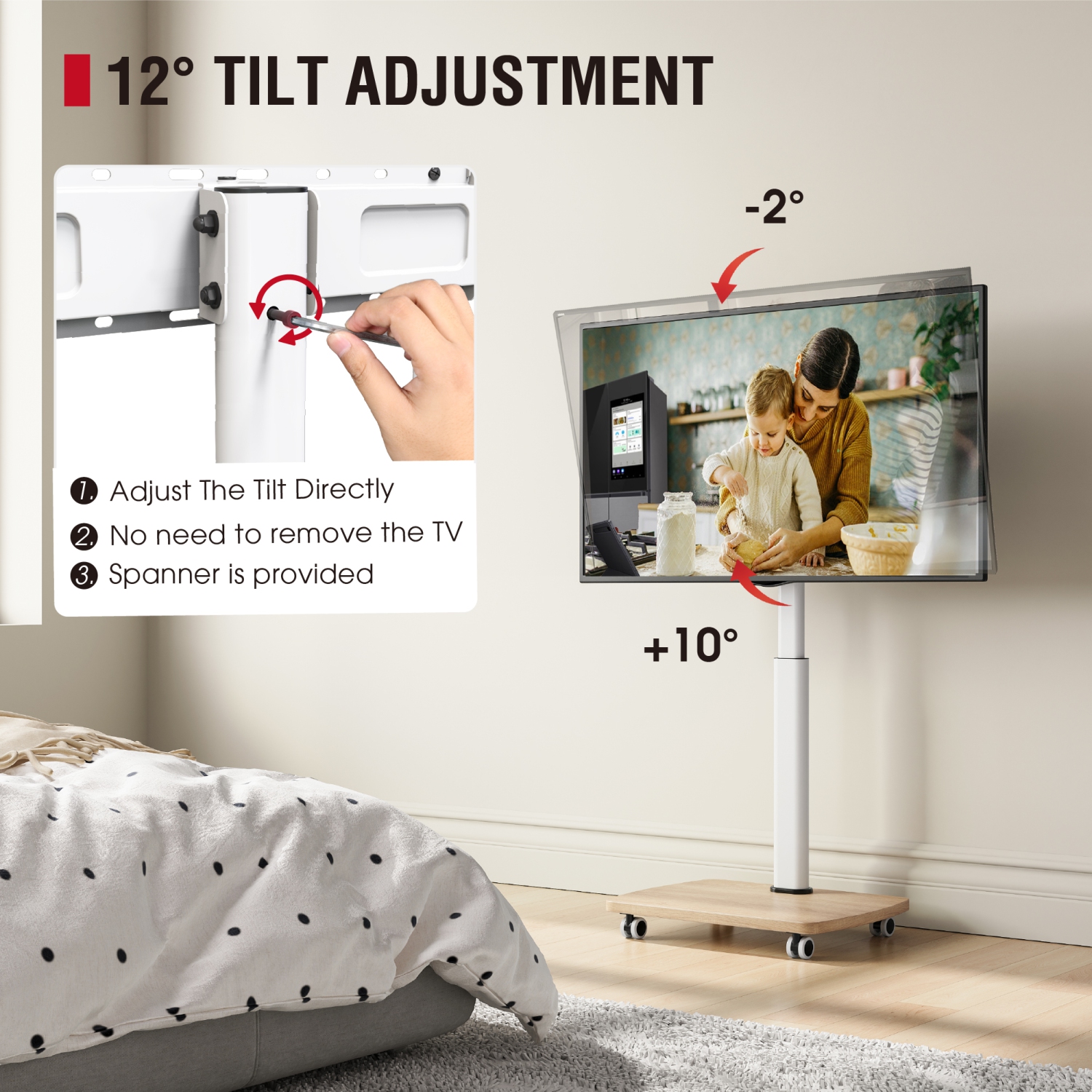 AOKCOS Rolling TV Stand for 32-65 in TVs Holds up to 88lbs, Max Vesa 400 x 400mm, Mobile TV Stand with 8 Level Height Adjustment, 60 Degree Swivel