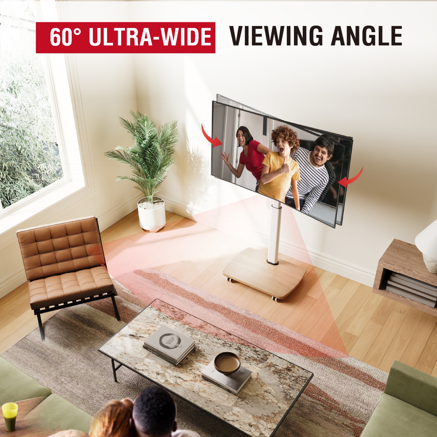 AOKCOS Rolling TV Stand for 32-65 in TVs Holds up to 88lbs, Max Vesa 400 x 400mm, Mobile TV Stand with 8 Level Height Adjustment, 60 Degree Swivel