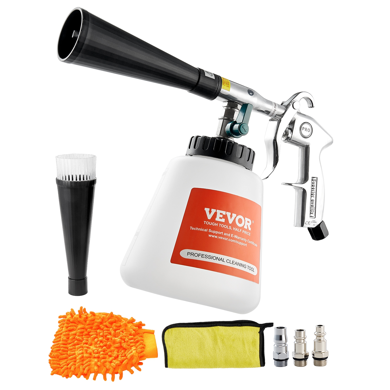 VEVOR 6-9.2 Bar Car Cleaning Gun, High-Pressure Air Blow Gun with 2 Set Nozzles & 1L Liquid Bottle, Vortex Cleaning Gun, Quickly Blasts Dirt,