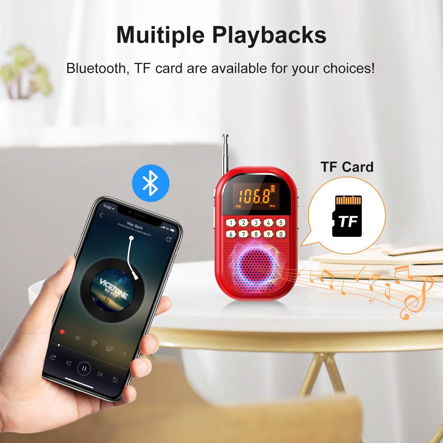 Pocket AM FM Radio,Rechargeable Bluetooth Radio,Portable Small Radio with Speaker Stereo Earphone Sleep Timer,Multi-band Mini Radio for Jogging