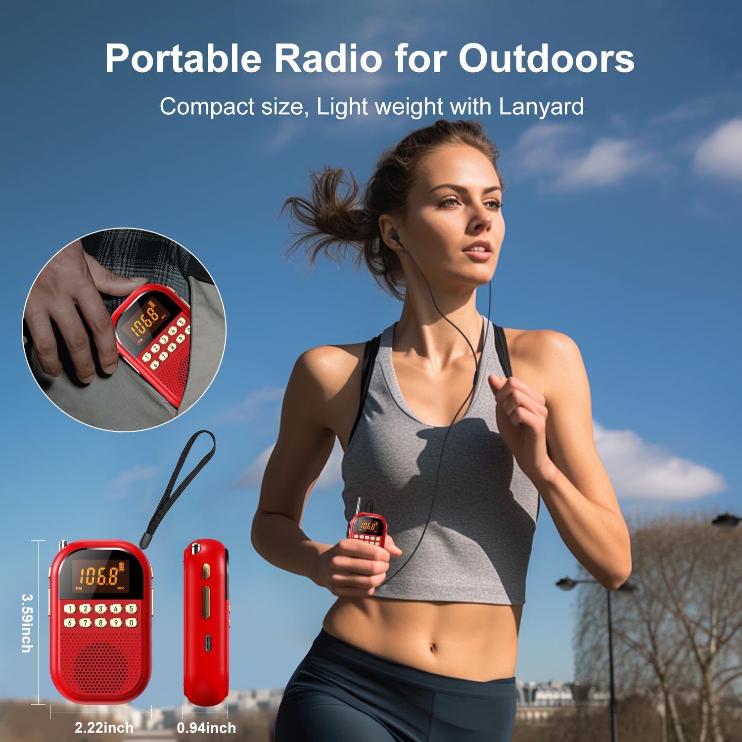 Pocket AM FM Radio,Rechargeable Bluetooth Radio,Portable Small Radio with Speaker Stereo Earphone Sleep Timer,Multi-band Mini Radio for Jogging