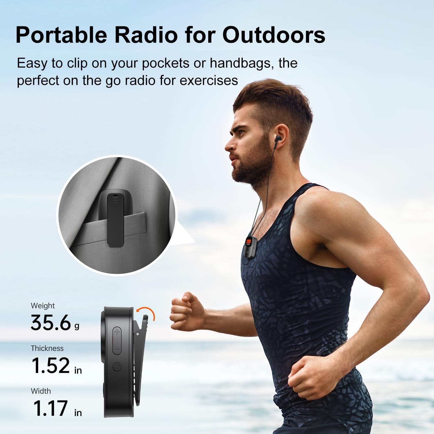 Portable Pocket FM Radio with Clip,Mini Radio with Excellent Reception,LCD Display,Station Preset,Battery Operated Digital Radio for Walking Jogging