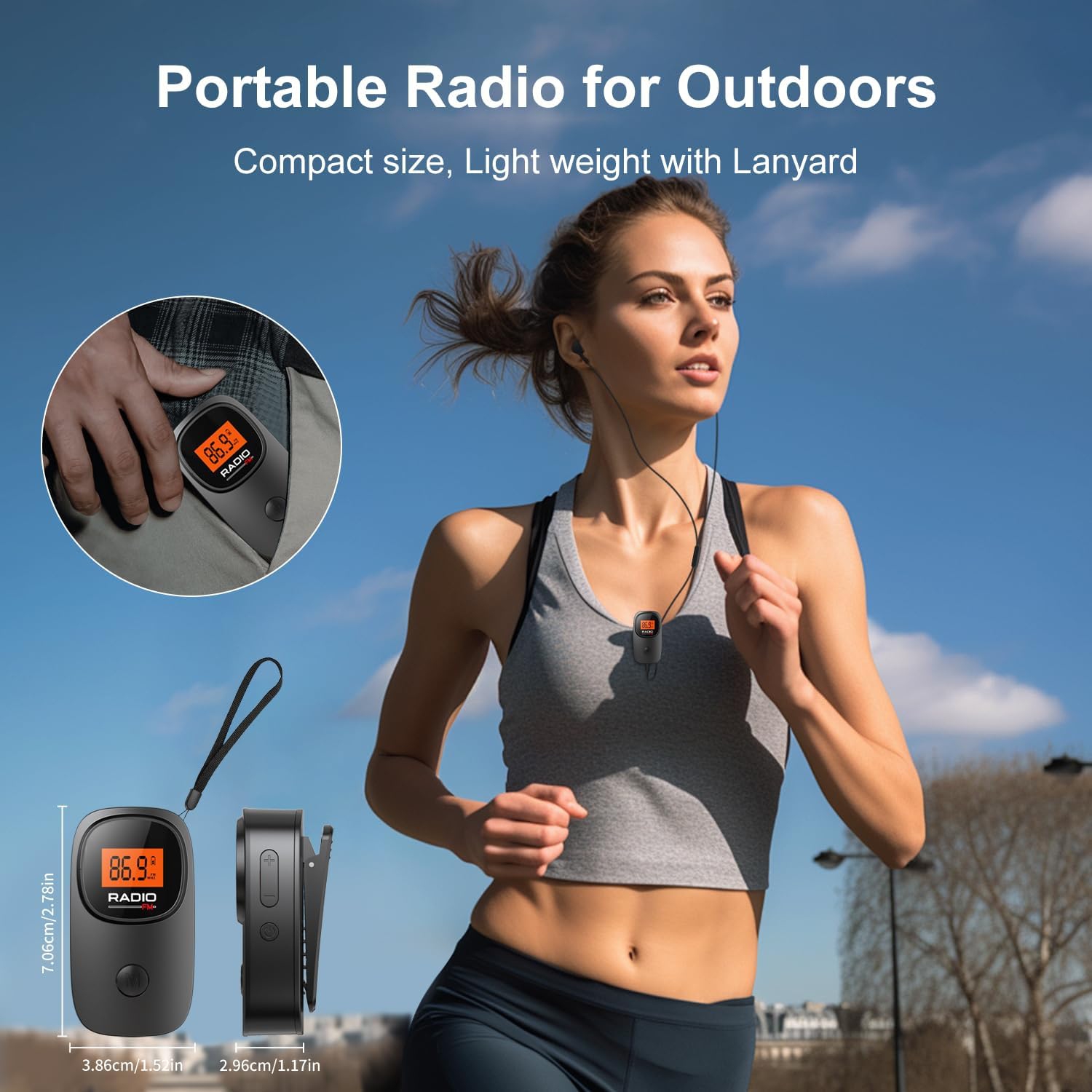 Portable Pocket FM Radio with Clip,Mini Radio with Excellent Reception,LCD Display,Station Preset,Battery Operated Digital Radio for Walking Jogging