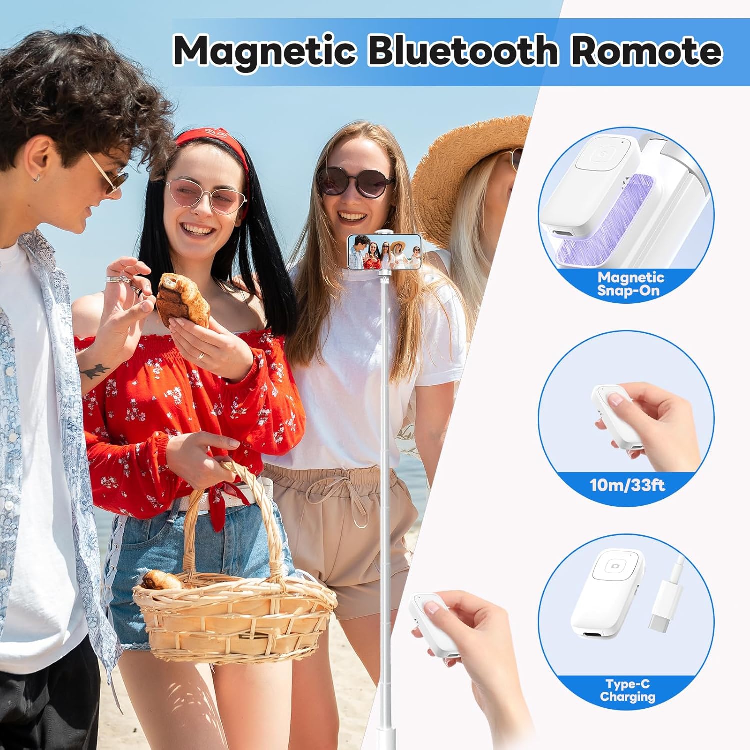 Phone Tripod Stand,Gravity-Activated Auto-Open Selfie Stick,Extendable Cell Phone Stand with Magnetic Bluetooth Remote,360° Rotatable Phone Tripod