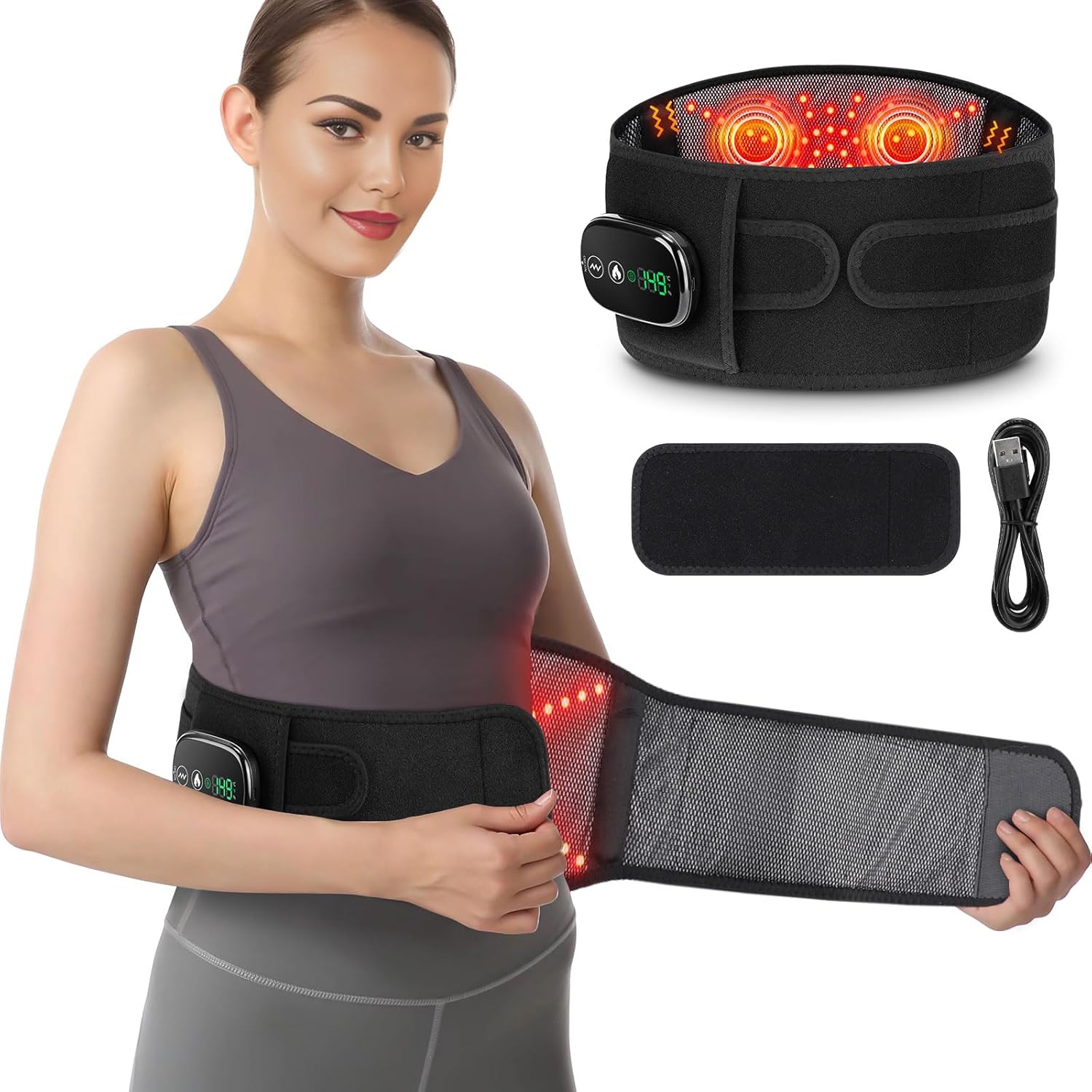 Cordless Heating Pad for Back Pain Relief,Portable Heated Waist Belt for Back,Electric Heating Waist Pad with 3 Heat & 3 Vibration,Battery Operated