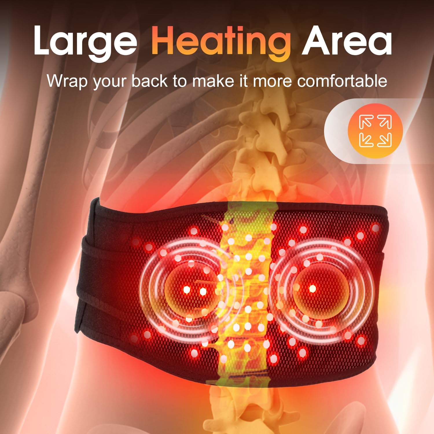 Cordless Heating Pad for Back Pain Relief,Portable Heated Waist Belt for Back,Electric Heating Waist Pad with 3 Heat & 3 Vibration,Battery Operated