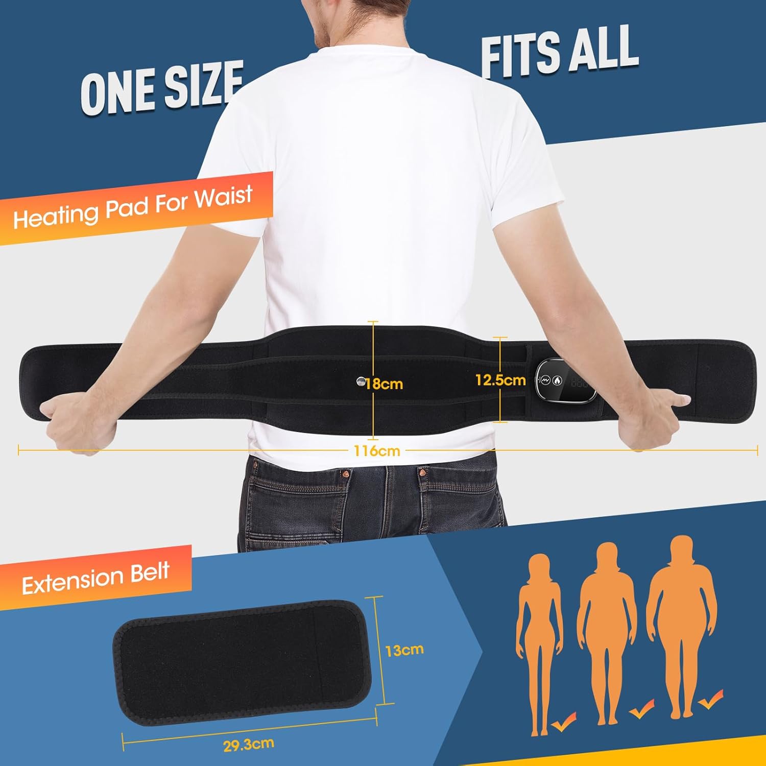 Cordless Heating Pad for Back Pain Relief,Portable Heated Waist Belt for Back,Electric Heating Waist Pad with 3 Heat & 3 Vibration,Battery Operated