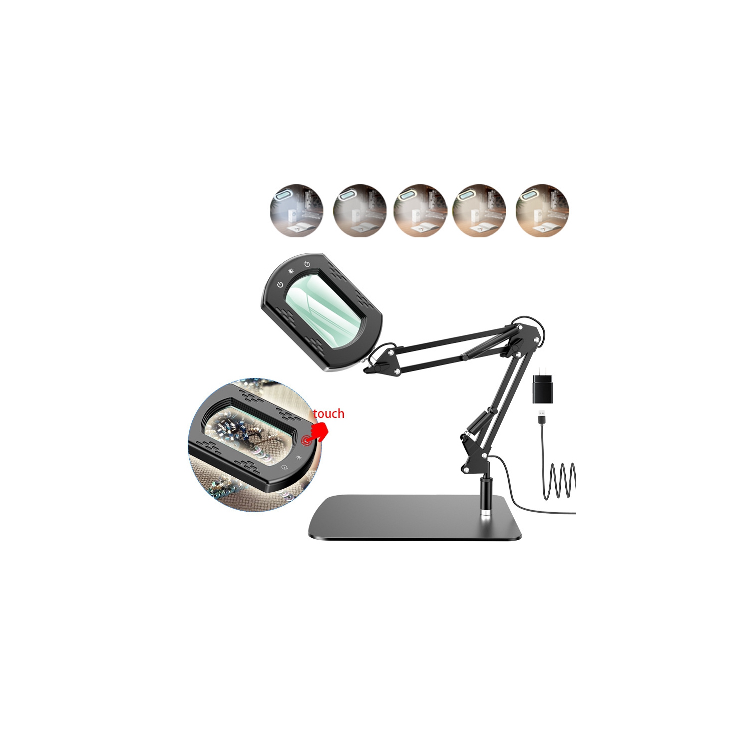 Loupe rectangulaire 10x avec lumière, 5 modes de couleur, loupe à intensité réglable sans progression avec support pour l'entretien de la lecture et