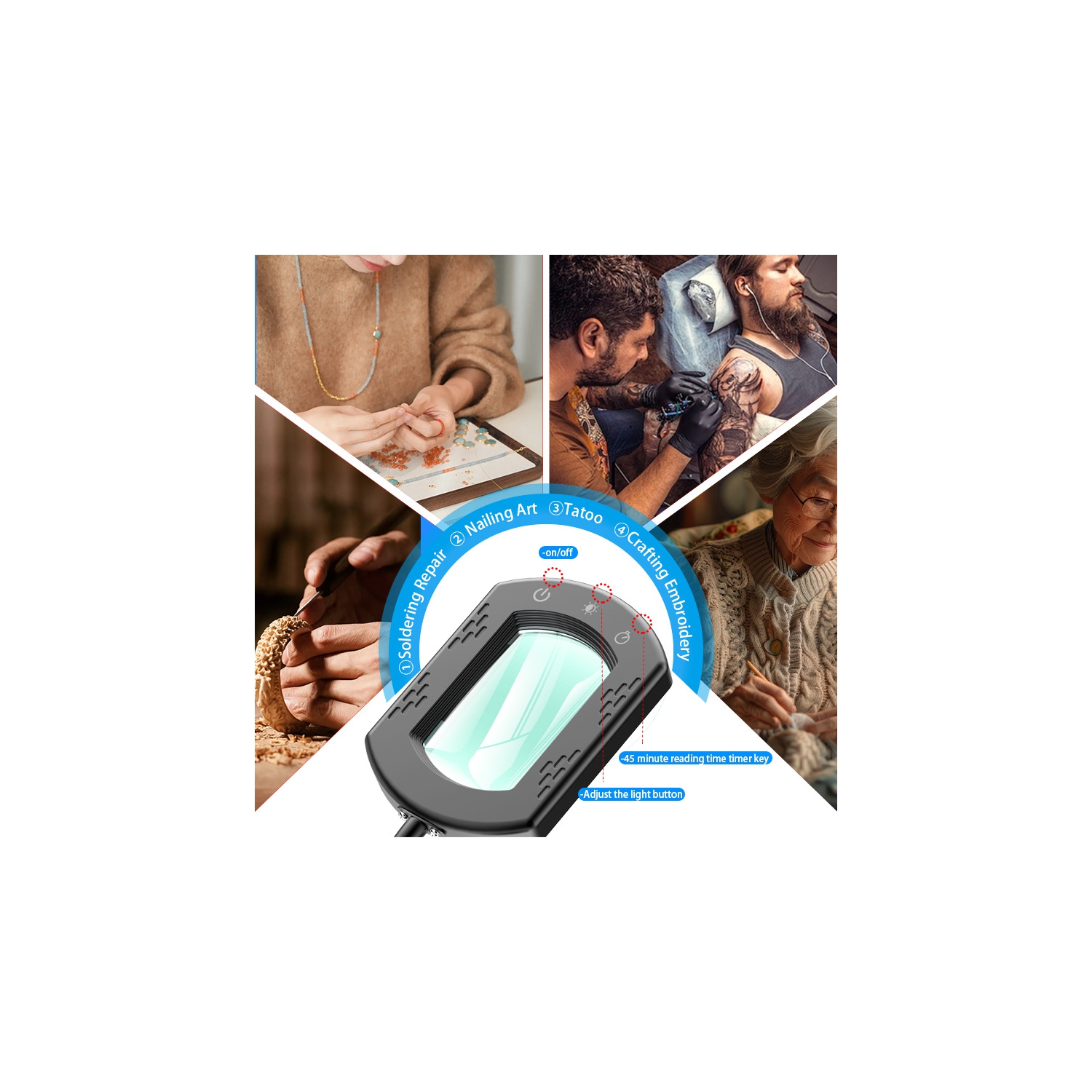 Loupe rectangulaire 10x avec lumière, 5 modes de couleur, loupe à intensité réglable sans progression avec support pour l'entretien de la lecture et