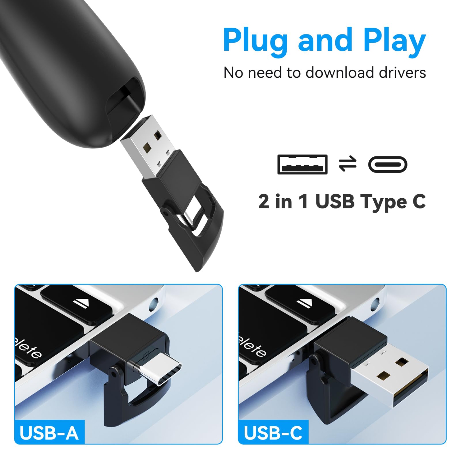 Diaporama 2-en-1 Clicker, Clicker de présentation sans fil, Tourne-page laser portatif, adapté aux présentations en classe et en conférence
