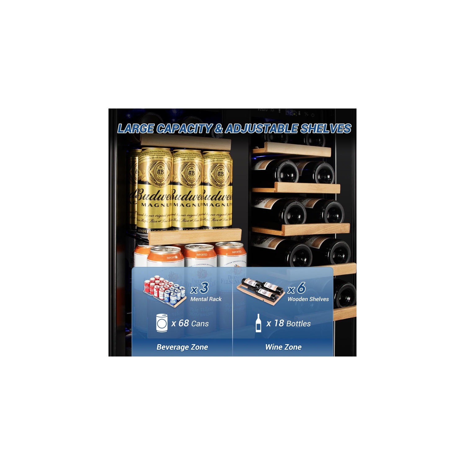 24 in. Dual Zone 20-Wine Bottles and 88-Cans Beverage & Wine Cooler in Stainless Steel With Smart Control Panel