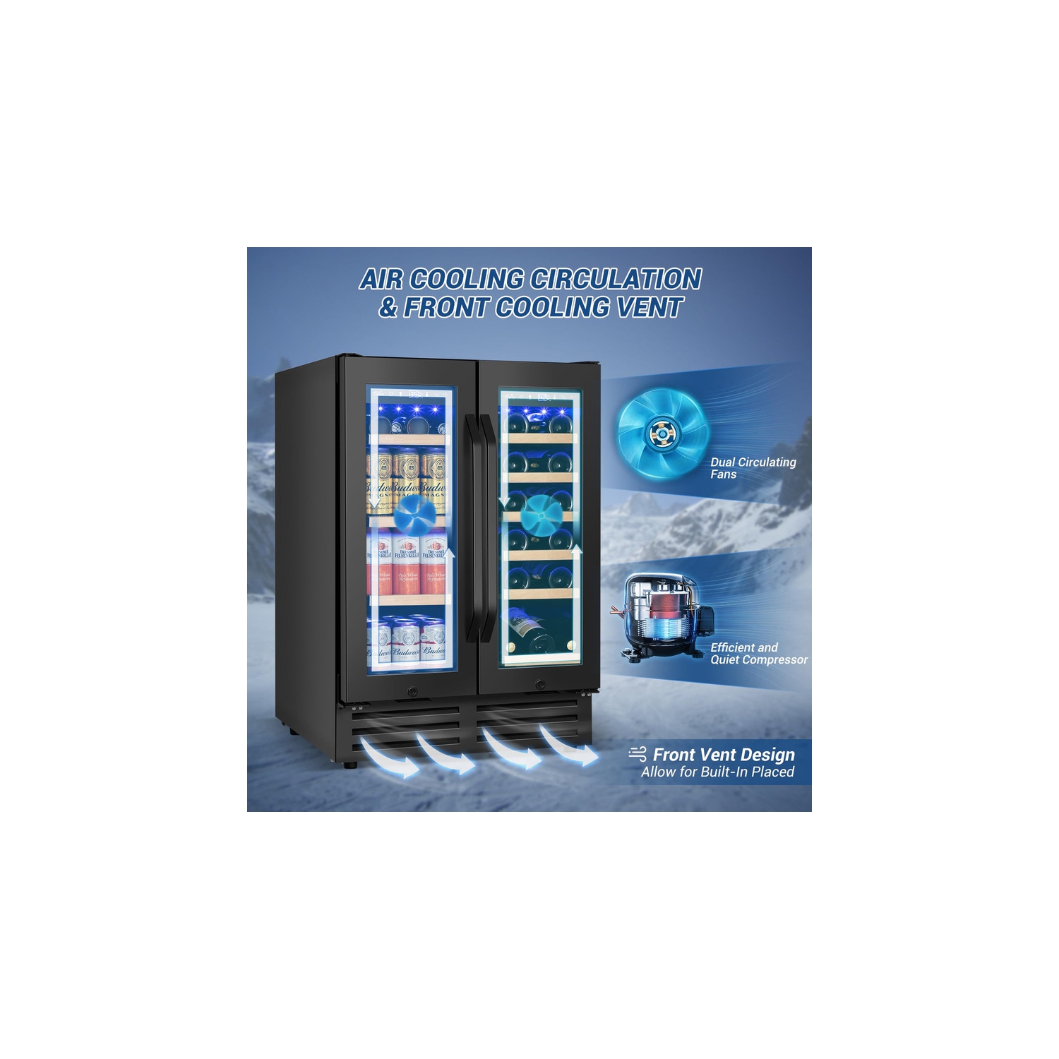 24 in. Dual Zone 20-Wine Bottles and 88-Cans Beverage & Wine Cooler in Stainless Steel With Smart Control Panel