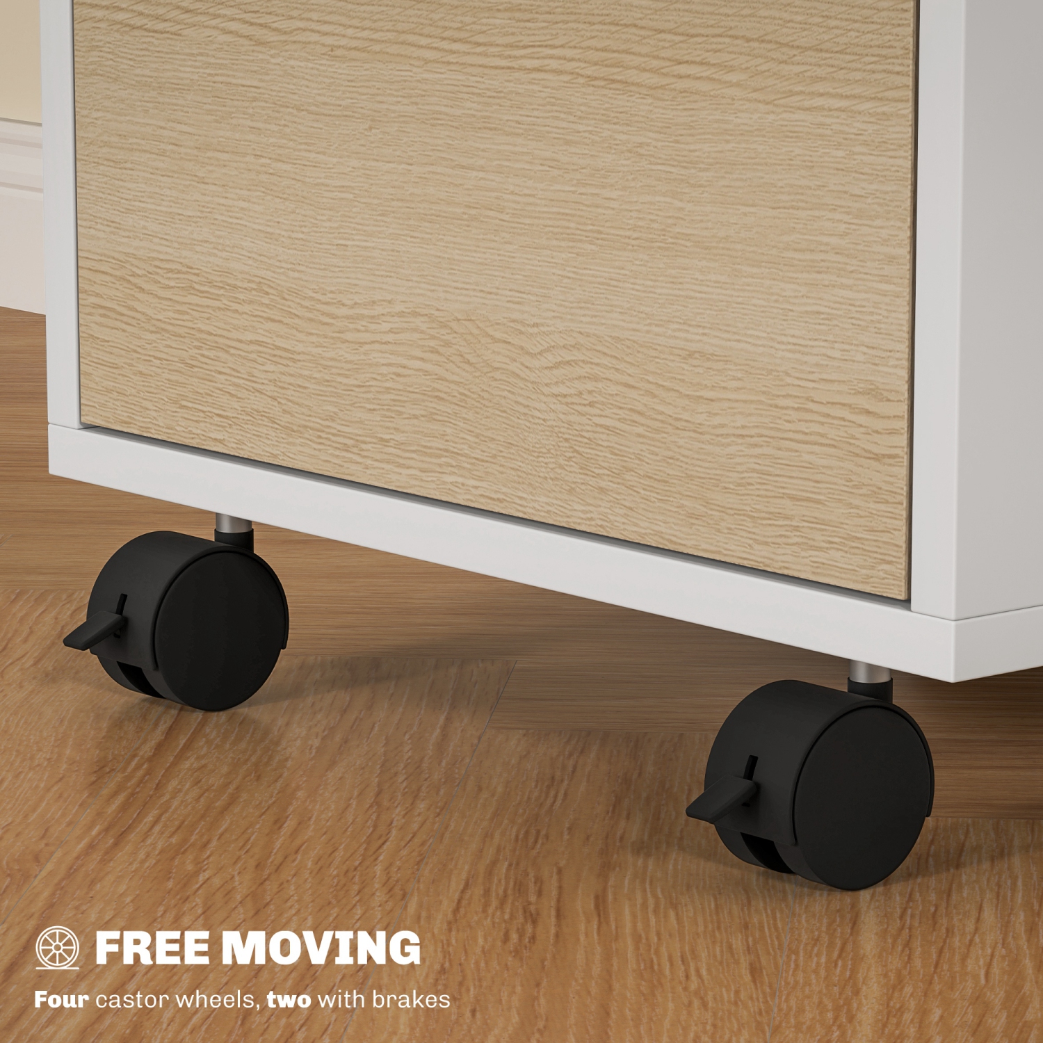 HOMCOM Vertical Filing Cabinet with Lock, 3-Drawer File Cabinet with Wheels, Home Office Organizer, Oak