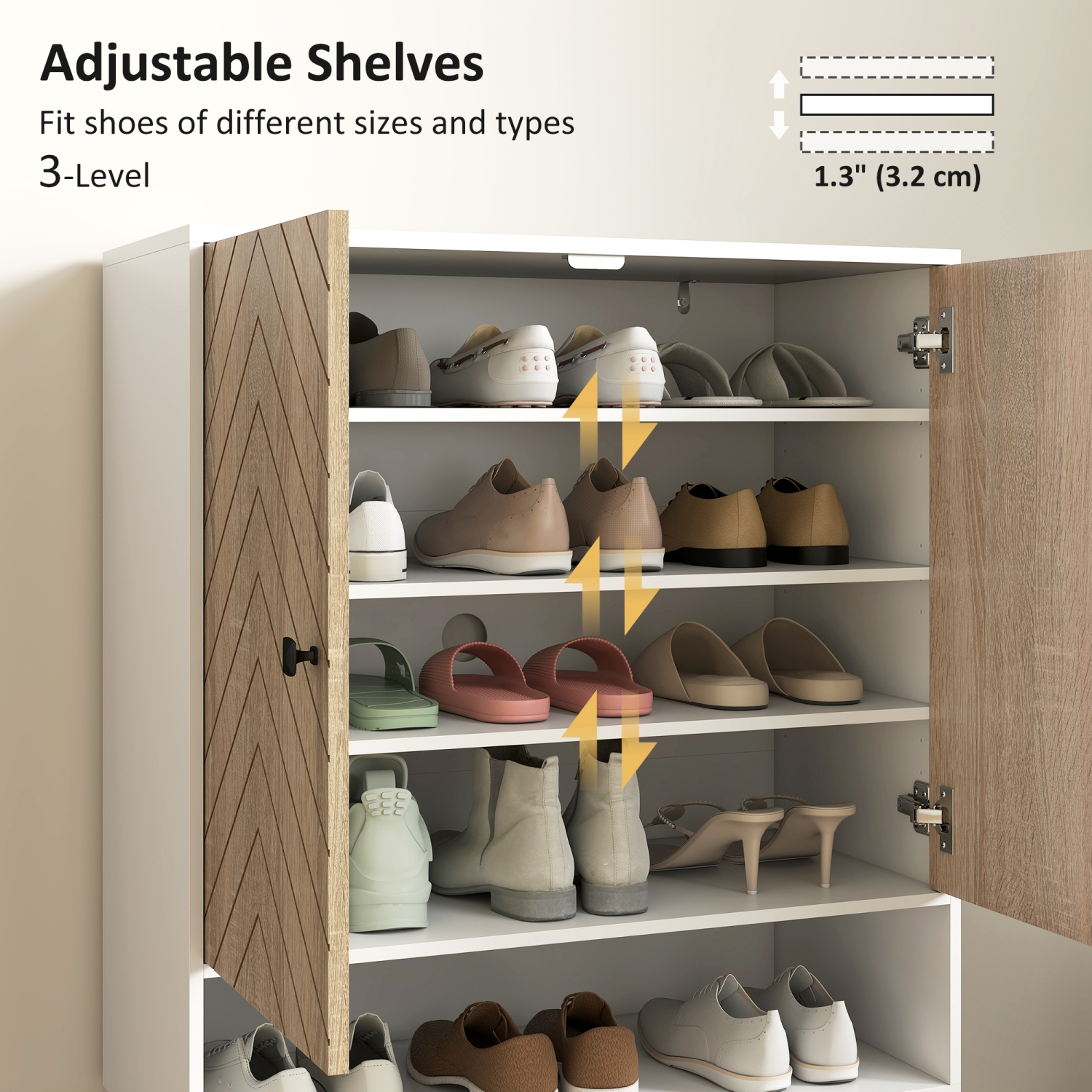 HOMCOM Shoe Cabinet, 5-Tier Freestanding Shoe Storage Cabinet with Doors, Adjustable Shelves, Holds 15 Pairs of Shoes, for Entryway, Hallway, Living