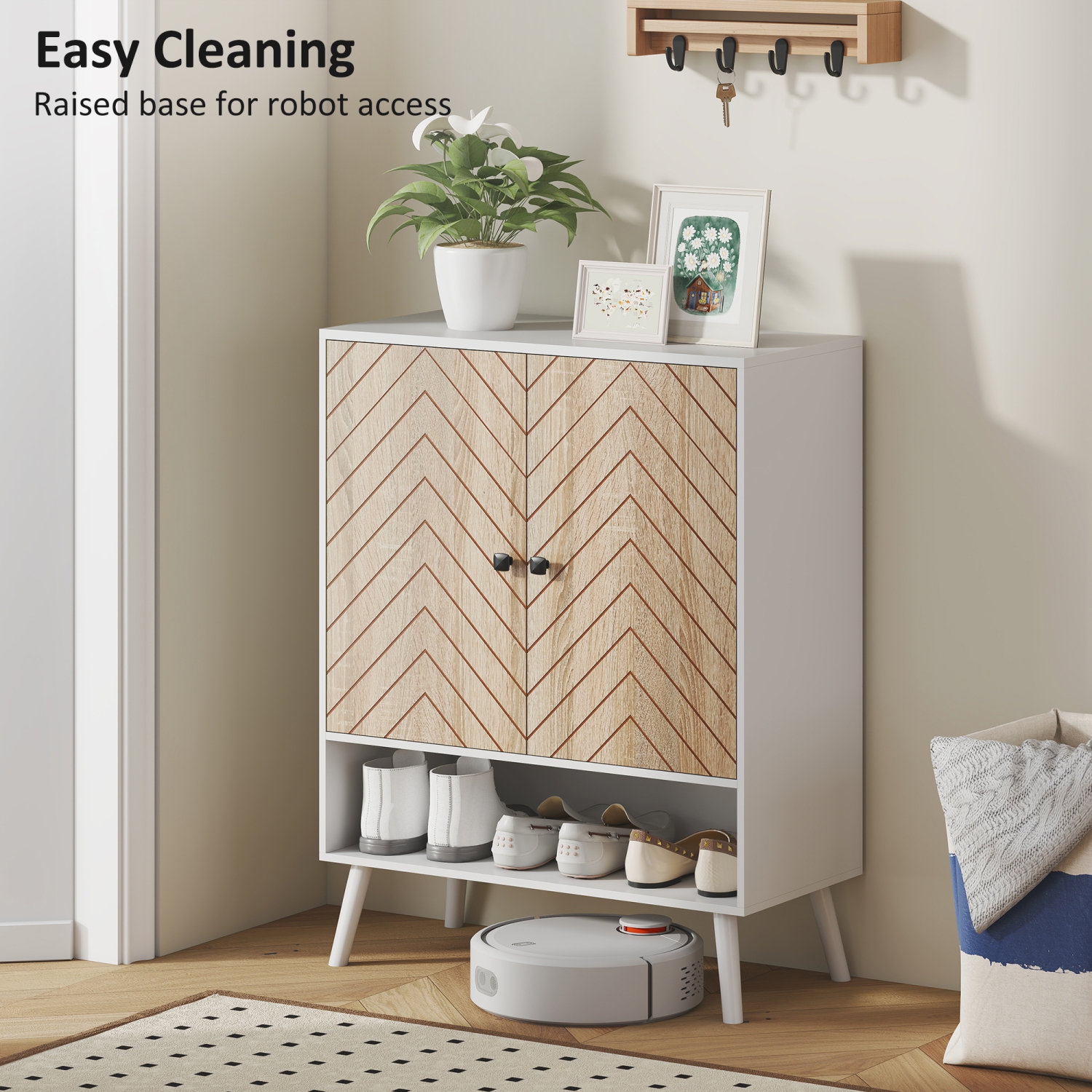 HOMCOM Shoe Cabinet, 5-Tier Freestanding Shoe Storage Cabinet with Doors, Adjustable Shelves, Holds 15 Pairs of Shoes, for Entryway, Hallway, Living