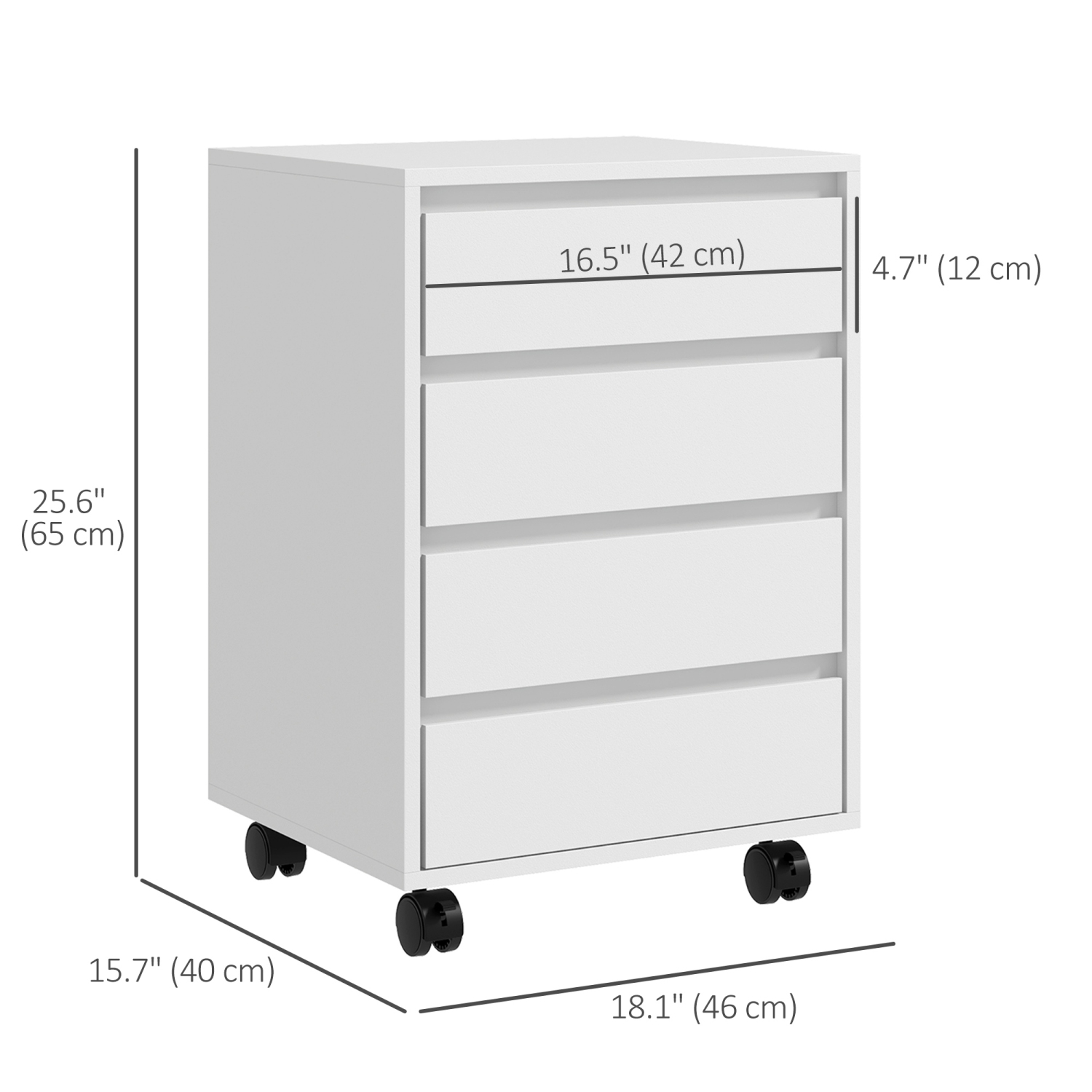 HOMCOM – Classeur à 4 tiroirs, classeur vertical avec roulettes verrouillables, meuble moderne pour imprimante pour bureau à domicile, blanc