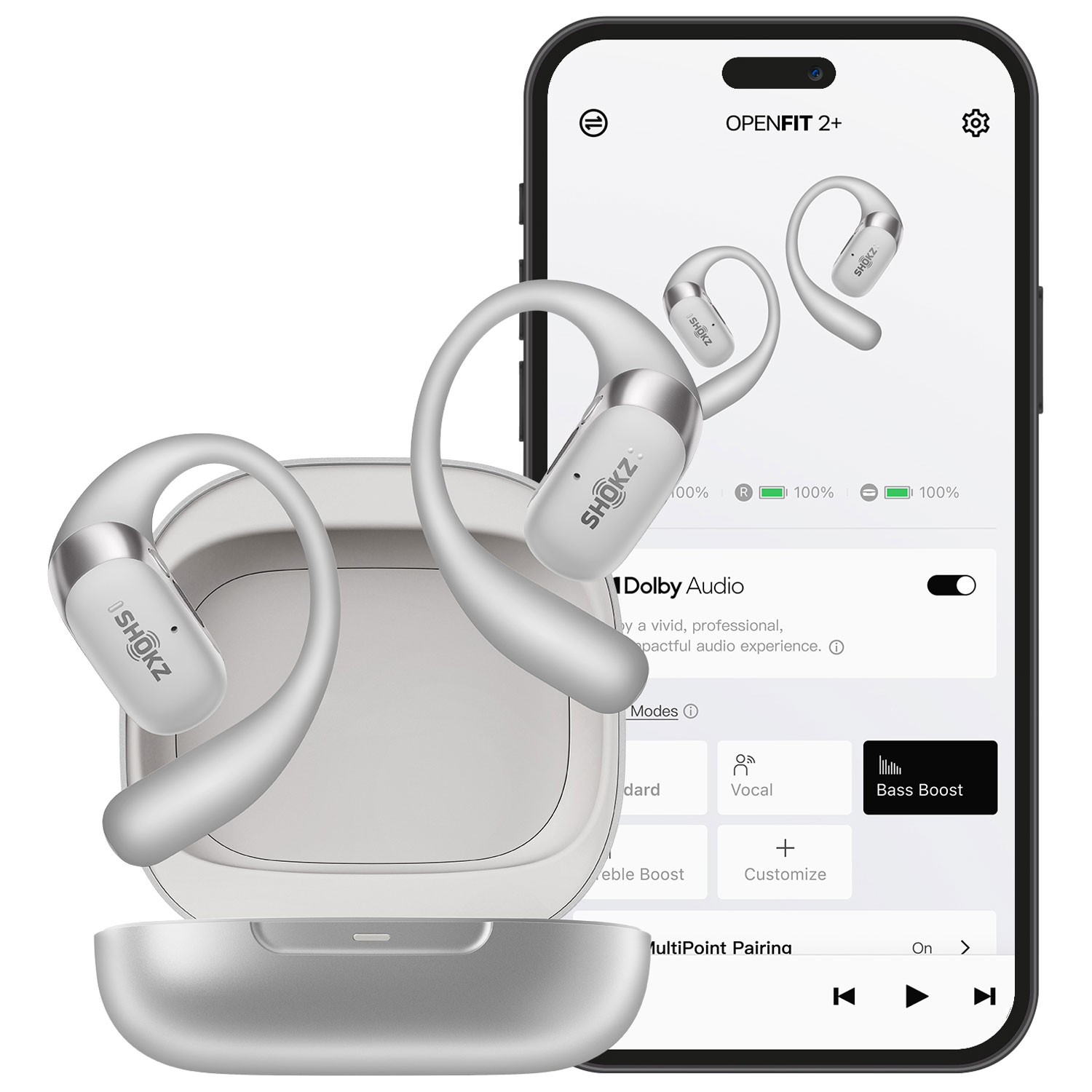 Shokz OpenFit 2+ Open-Ear True Wireless Headphones - Grey