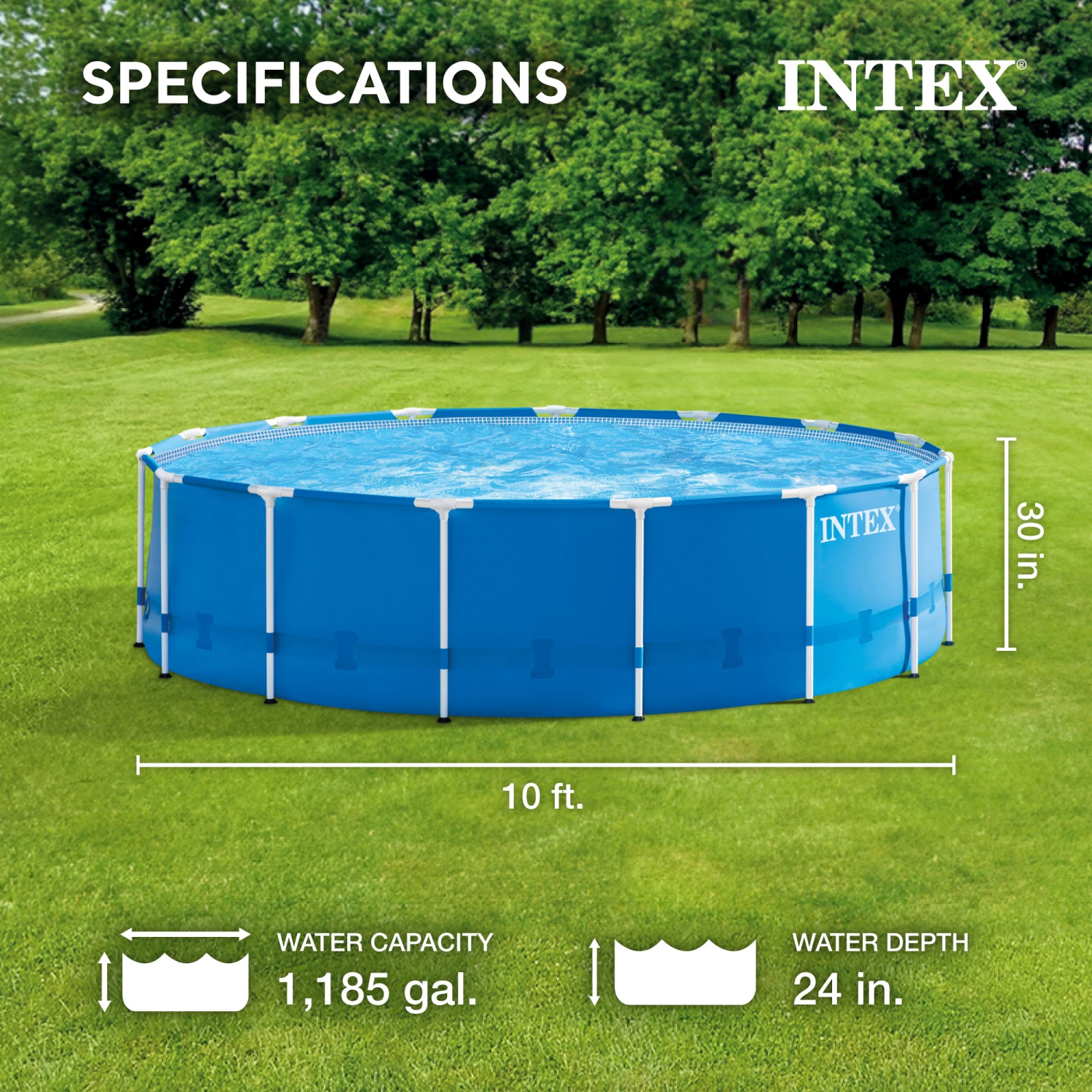 INTEX Metal Frame 10' x 30" Outdoor Swimming Pool with Filter Pump and Cover