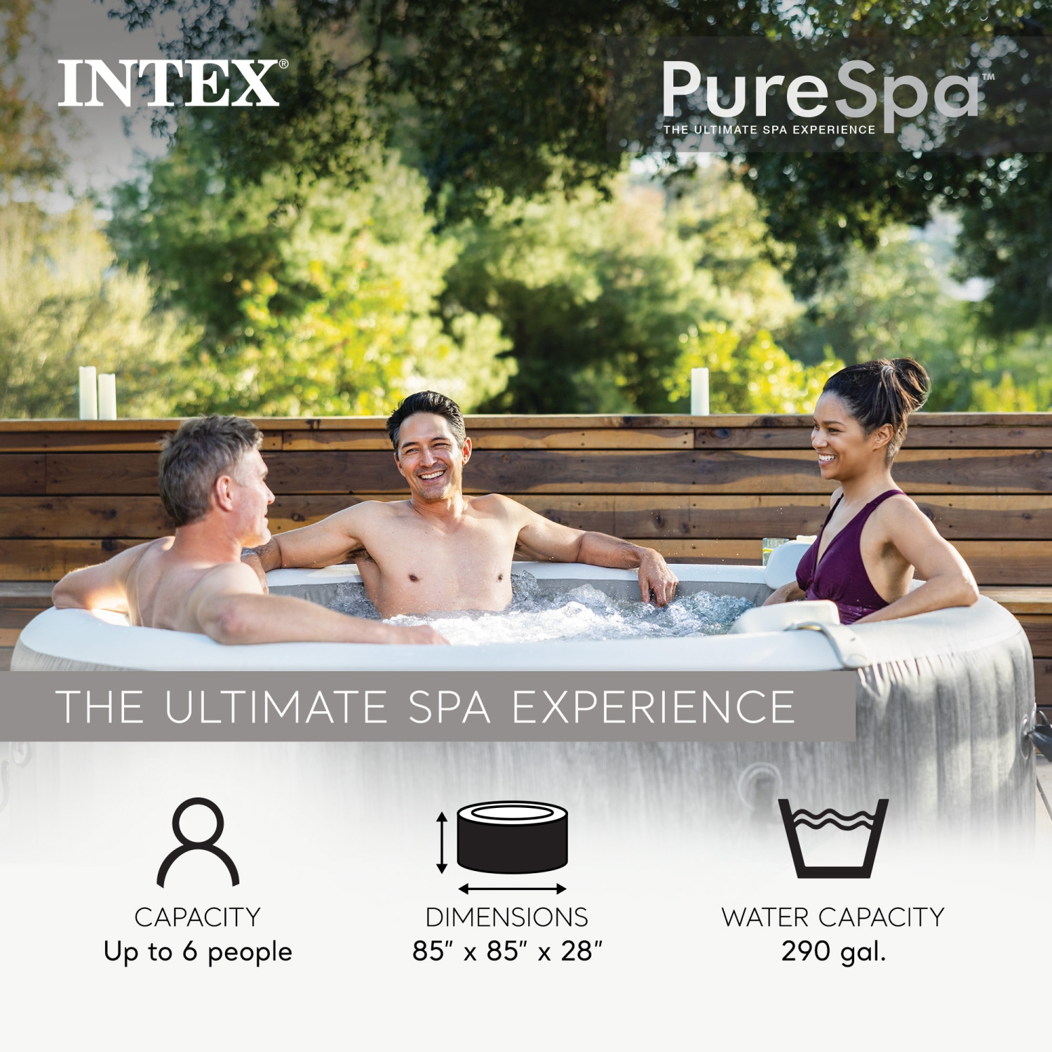 Intex – Ensemble de spa PureSpa Greywood de luxe, 170 jets à bulles avec couvercle, 85 x 28&nbsp;po