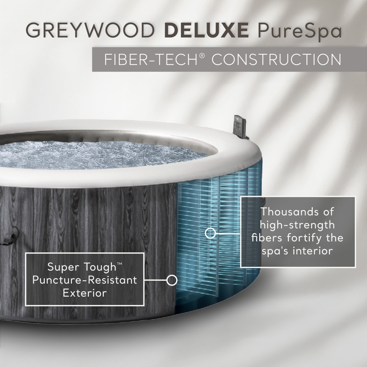 Intex – Ensemble de spa PureSpa Greywood de luxe, 170 jets à bulles avec couvercle, 85 x 28&nbsp;po
