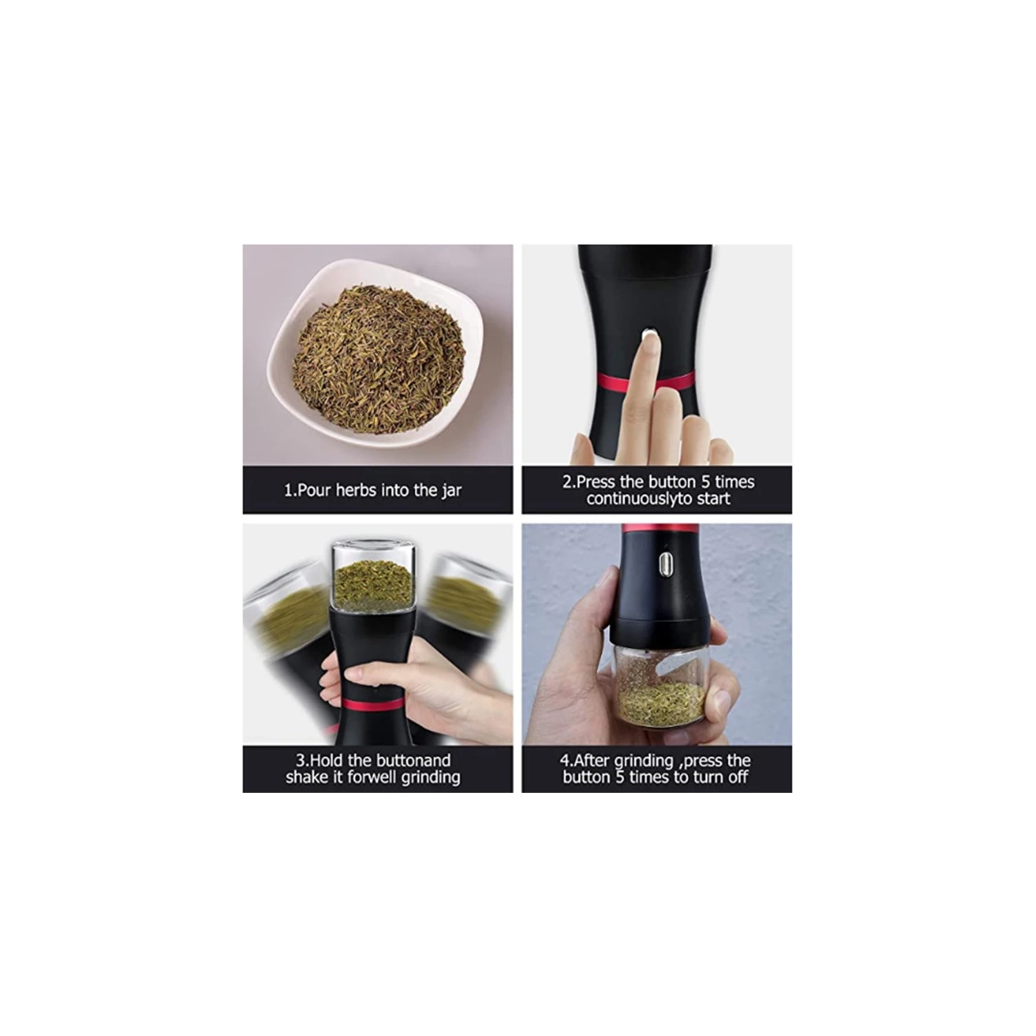 Moulin à tabac électrique avec verrou de sécurité, moulin à herbes portatif rechargeable par USB