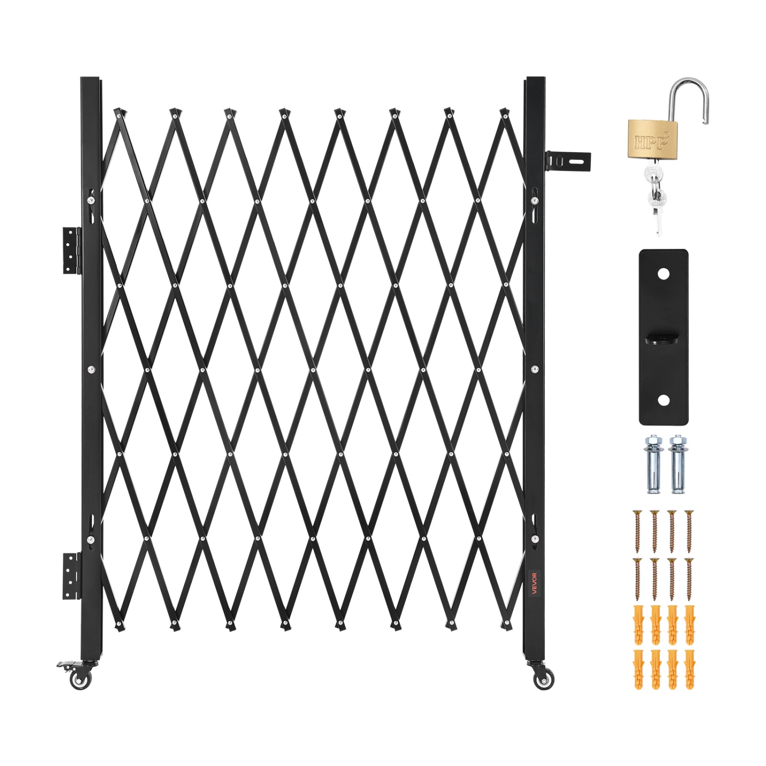 Barrière de sécurité pliable de 66,93 x 51,57&nbsp;po VEVOR, barrière à ciseaux verrouillable avec roulettes pivotantes à 360°, barrières