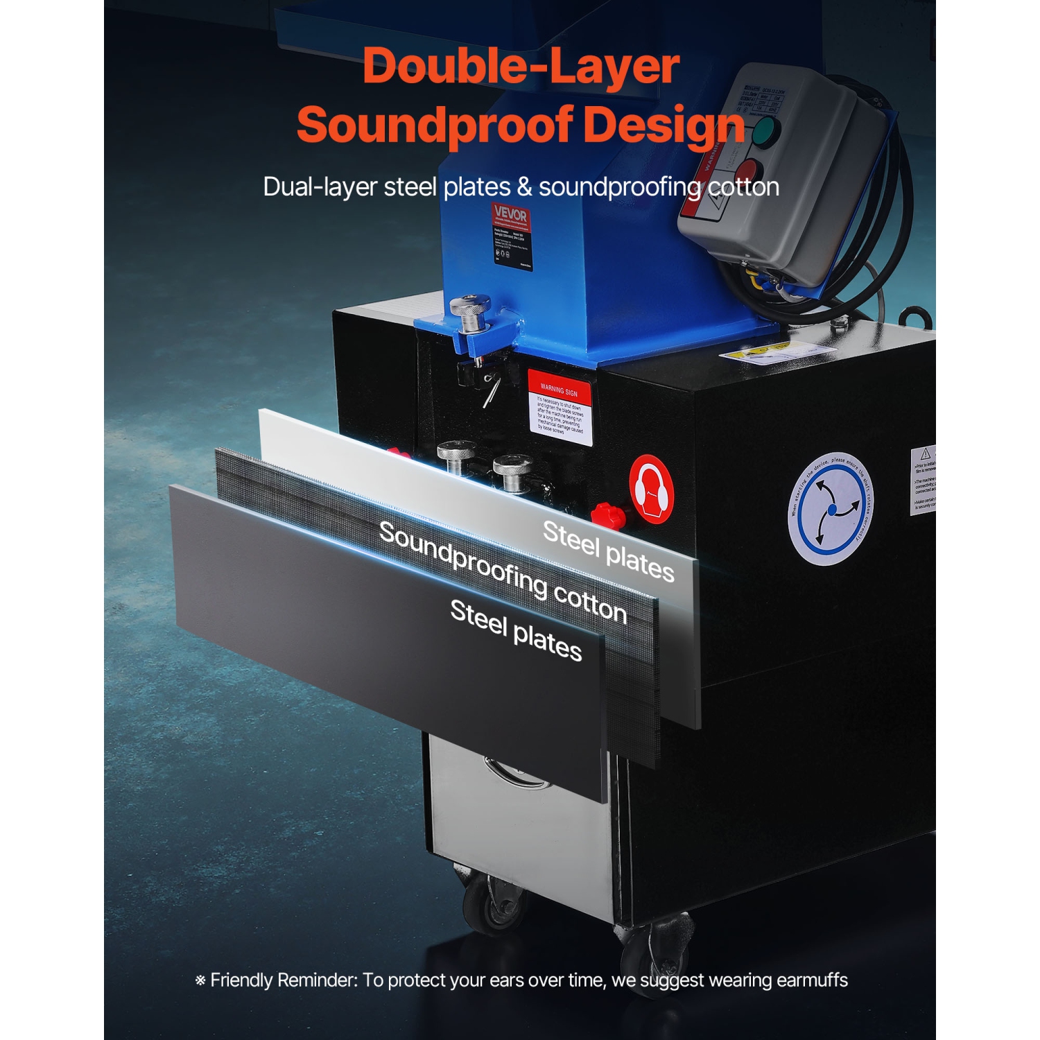 VEVOR 3HP/2.2KW Plastic Shredder Crusher, Plastic Bottle Grinder Granulator, 100-150kg/h Capacity Pulverizer Recycling Machine with Wheels,SDK-11