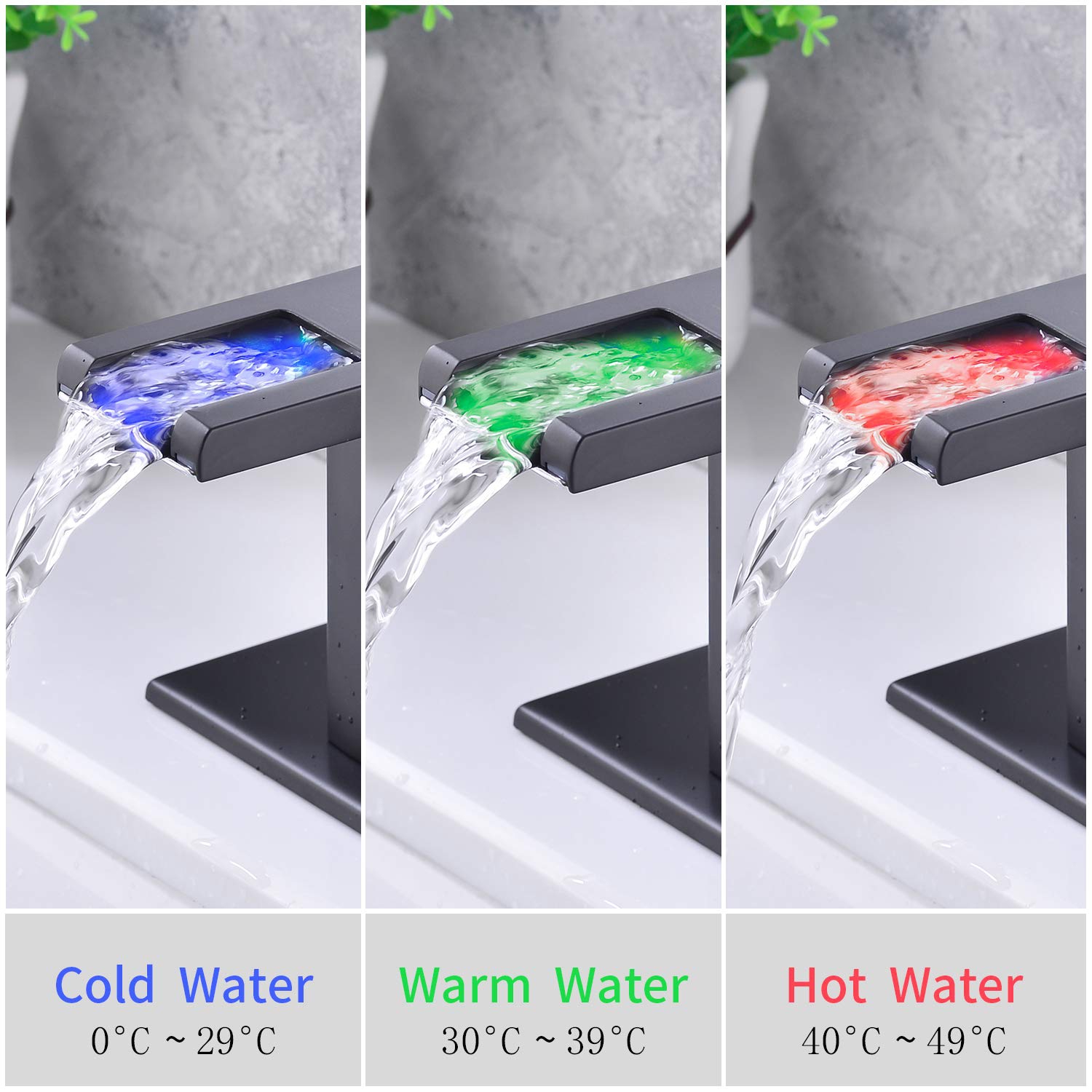LED Bathroom Sink Faucet Three Colors Change With Temperature LED Waterfall Hot and Cold Water Mixer Taps W Supply Lines Vanity Lavatory Deck Mount