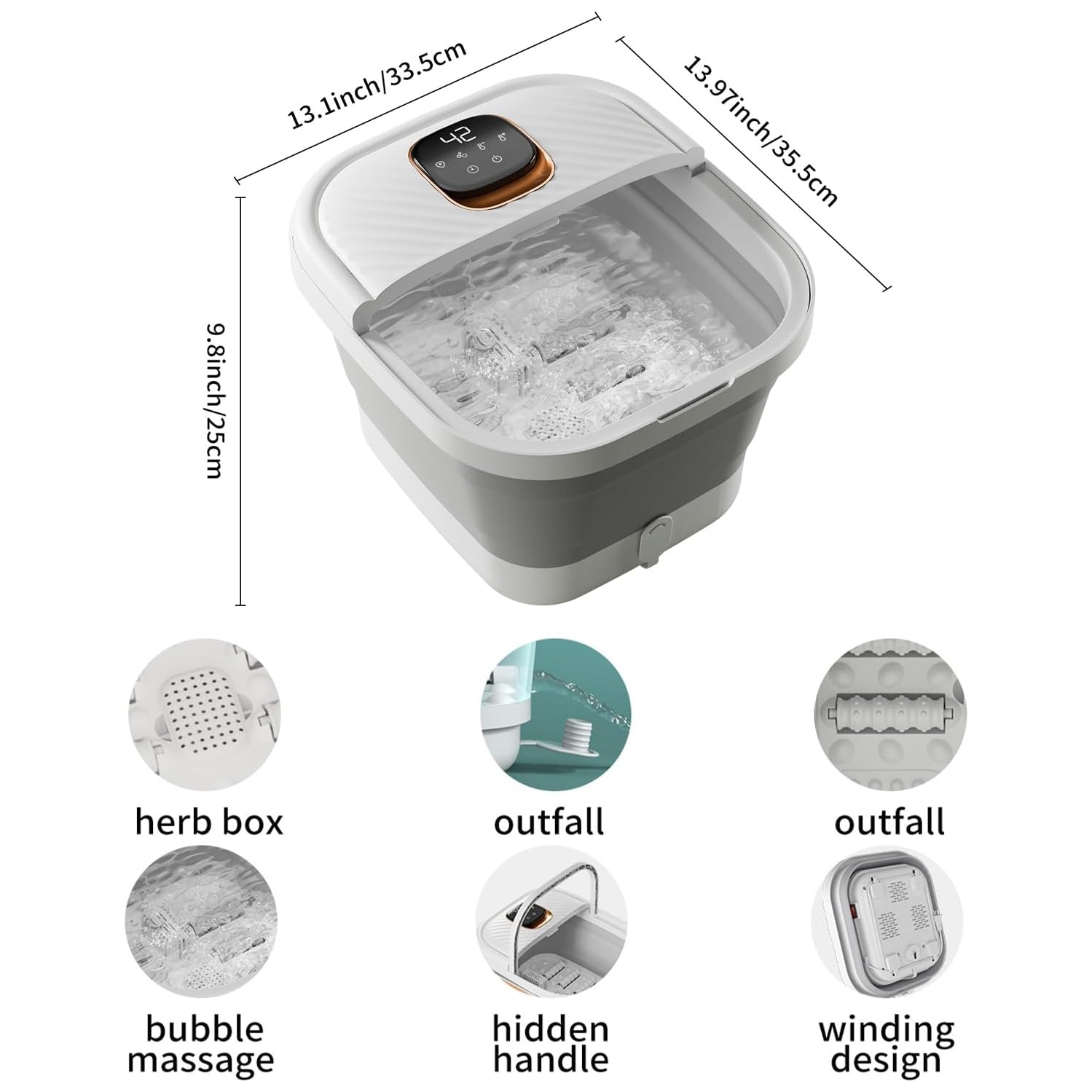 Collapsible Foot Spa with Heat, Touchscreen, Foldable Foot Bath Massager with Foot Massage Rollers, Pedicure Spa for Home, Office