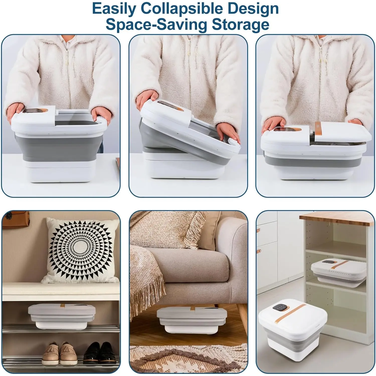 Collapsible Foot Spa with Heat, Touchscreen, Foldable Foot Bath Massager with Foot Massage Rollers, Pedicure Spa for Home, Office