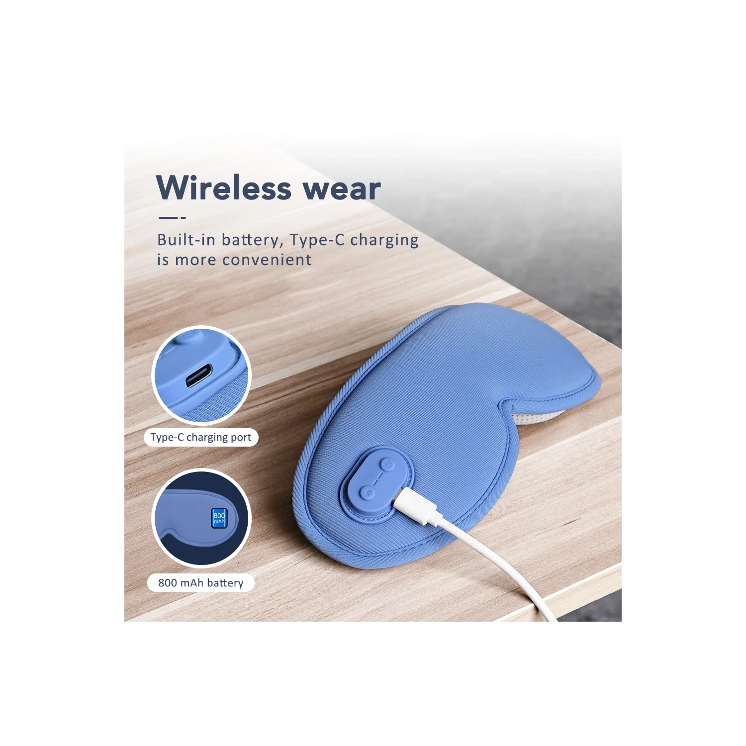 Masque chauffant sans fil pour les yeux, Masque 3D pour les yeux de sommeil avec chaleur et vibrations réglables, Masque rechargeable, Pour la