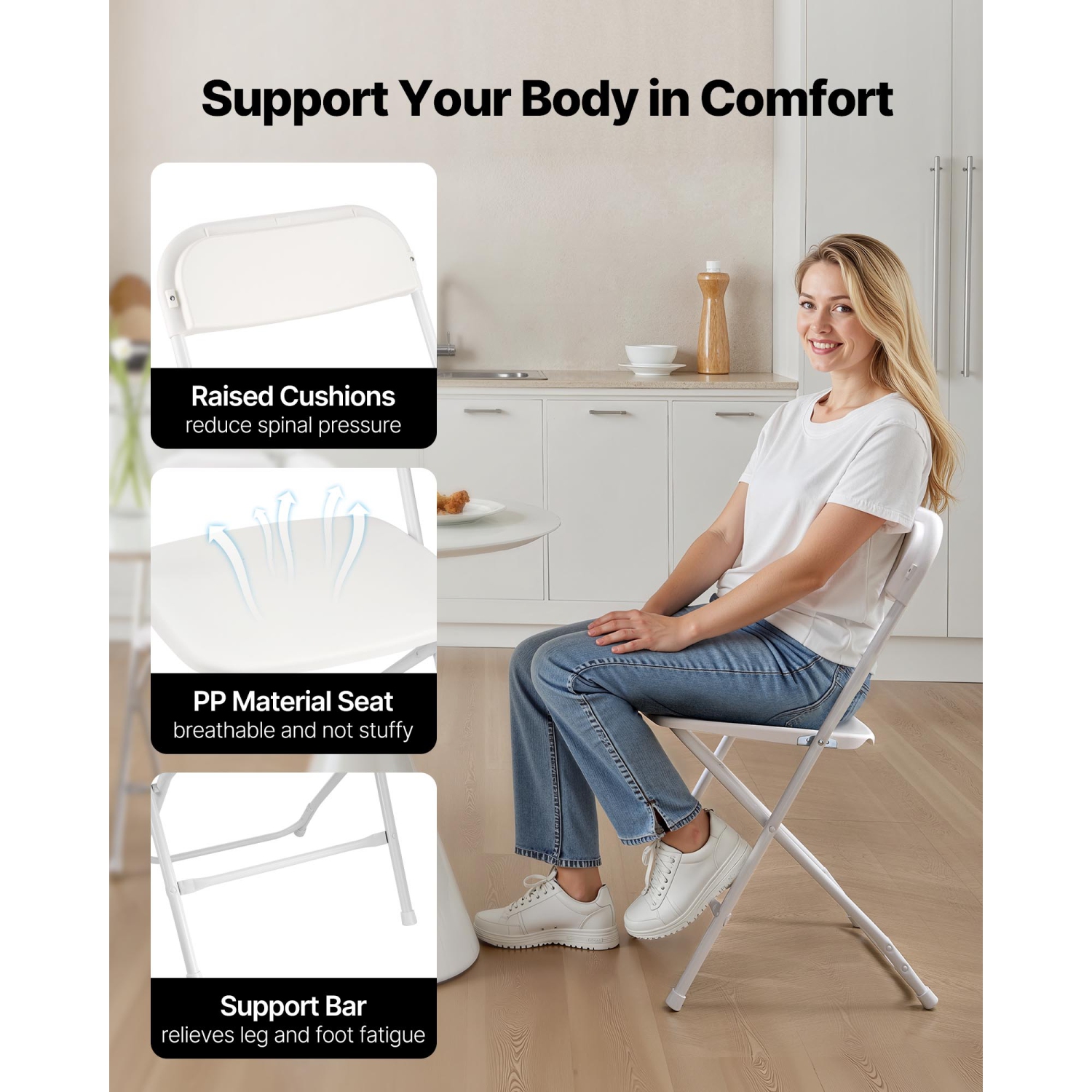 VEVOR 4 Pack Folding Chairs, Foldable Plastic Chairs with Heavy Duty Metal Frame, Portable Folding Card Table Chairs, Stackable Indoor Outdoor Seats