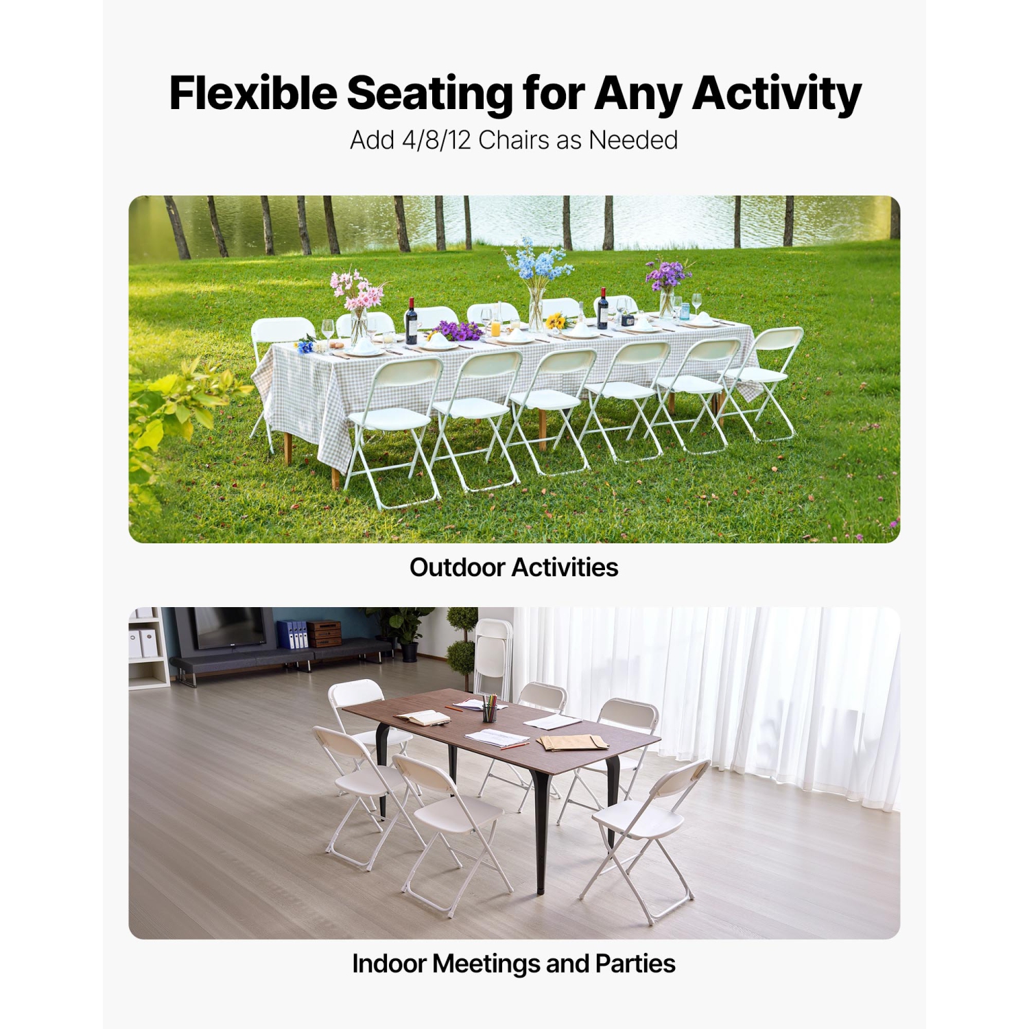VEVOR 4 Pack Folding Chairs, Foldable Plastic Chairs with Heavy Duty Metal Frame, Portable Folding Card Table Chairs, Stackable Indoor Outdoor Seats
