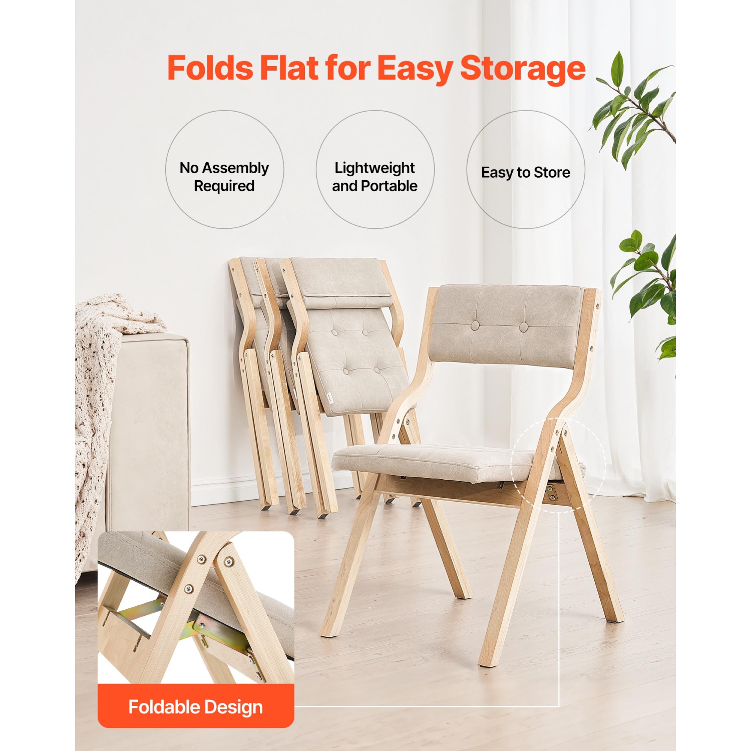 VEVOR Set of 4 Wooden Folding Chairs with Cushion, Portable Foldable Cushion Chair with Wooden Frame, Modern Padded Dining Chair for Kitchen, Office,